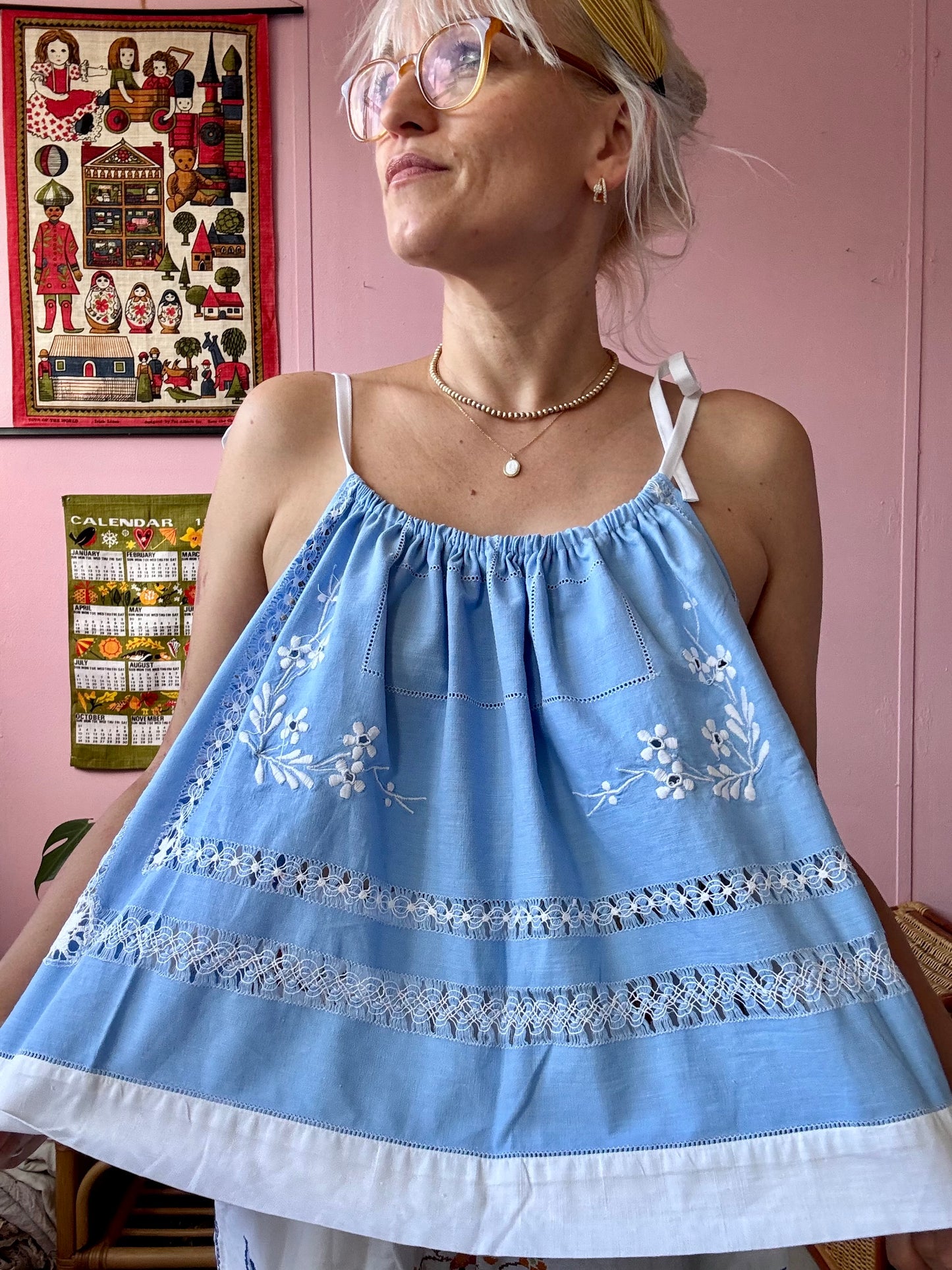 Blue and white top