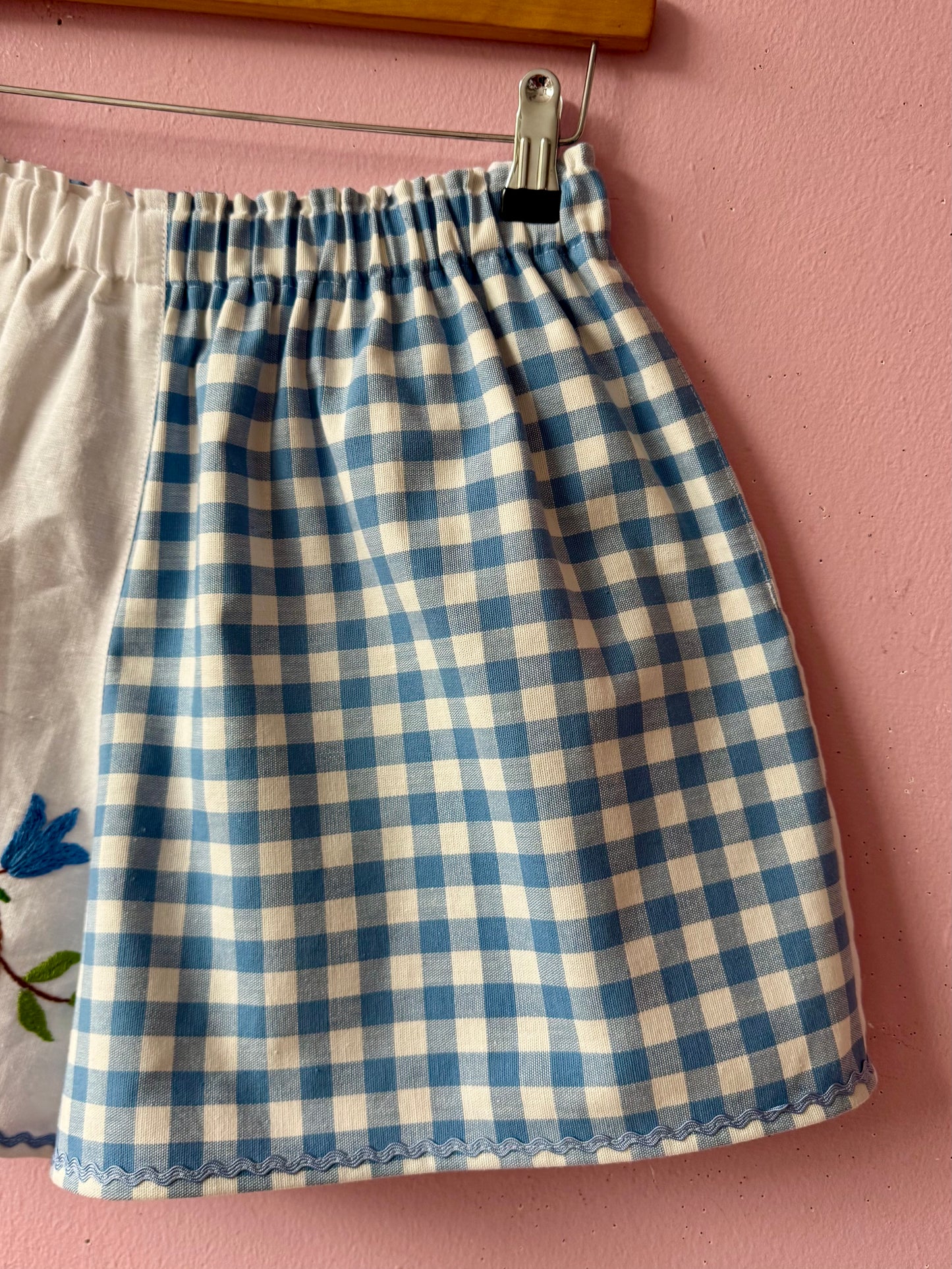 Blue gingham and floral shorts