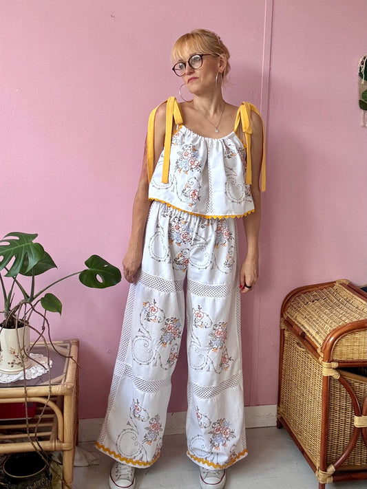 Trousers set with yellow straps and ric rac