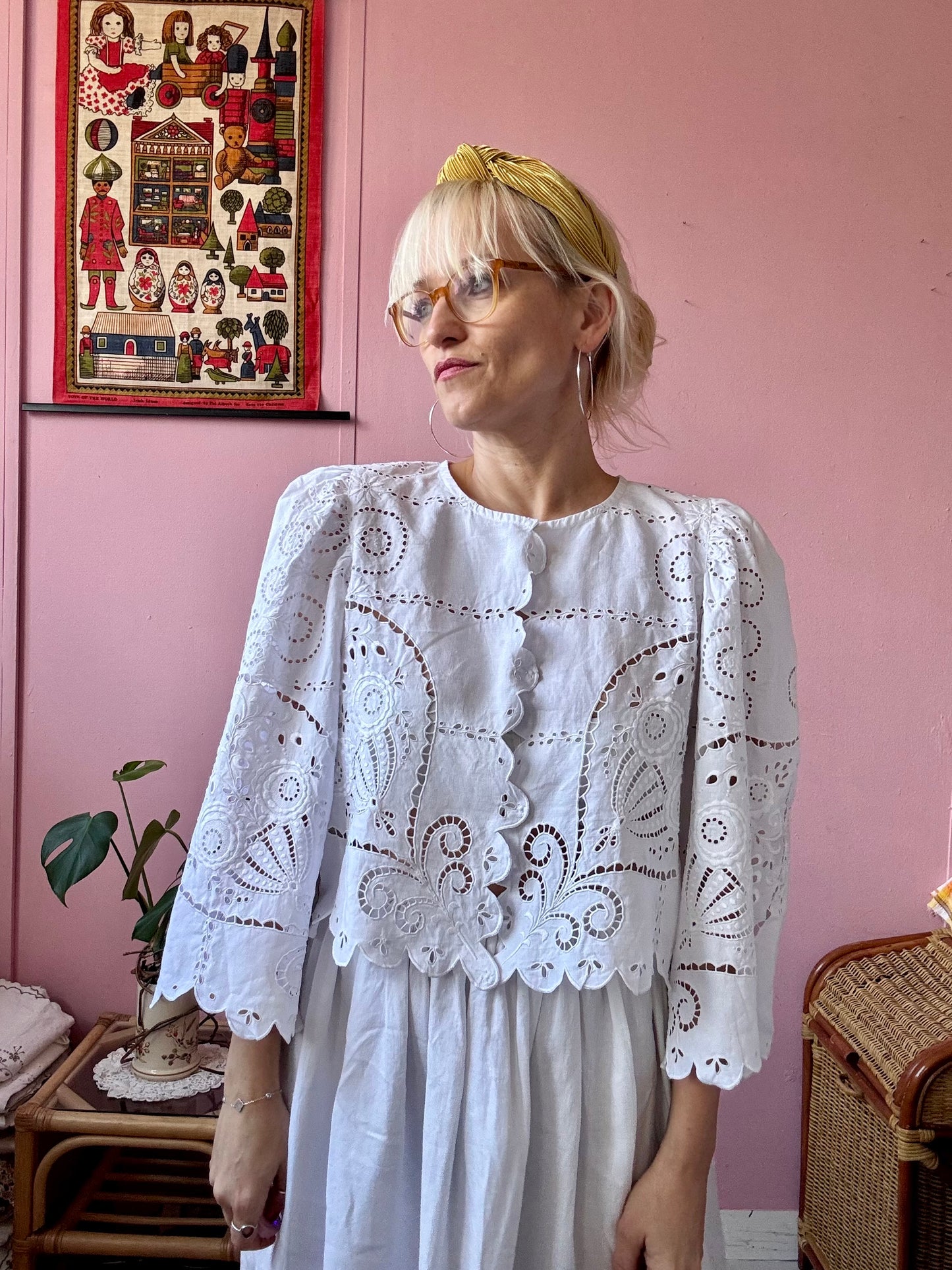 All white embroidery blouse