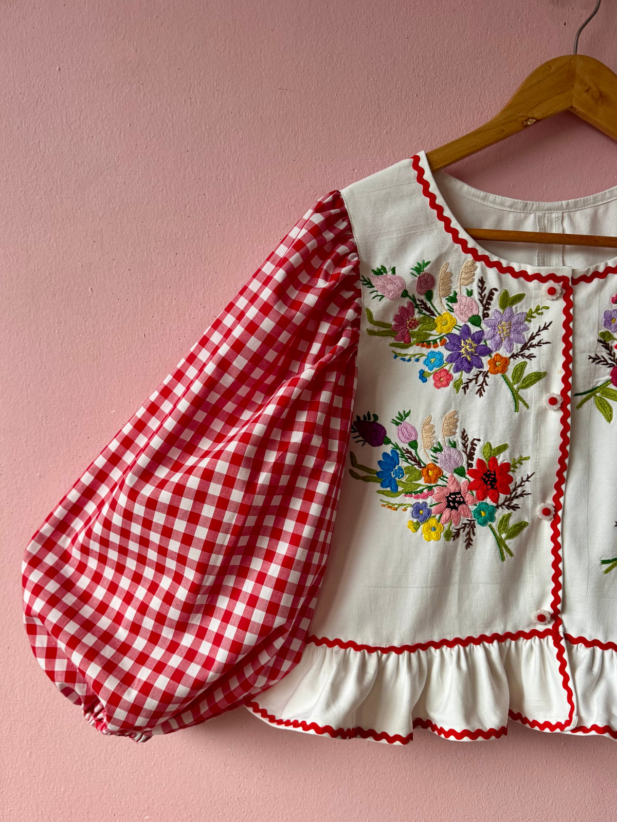Floral and red gingham blouse
