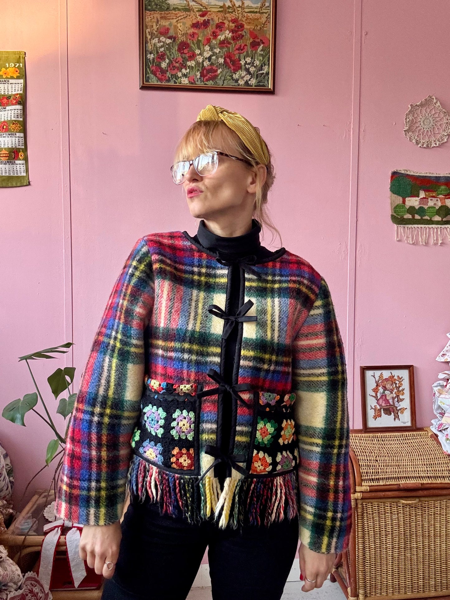 Wool jacket with patchwork pockets