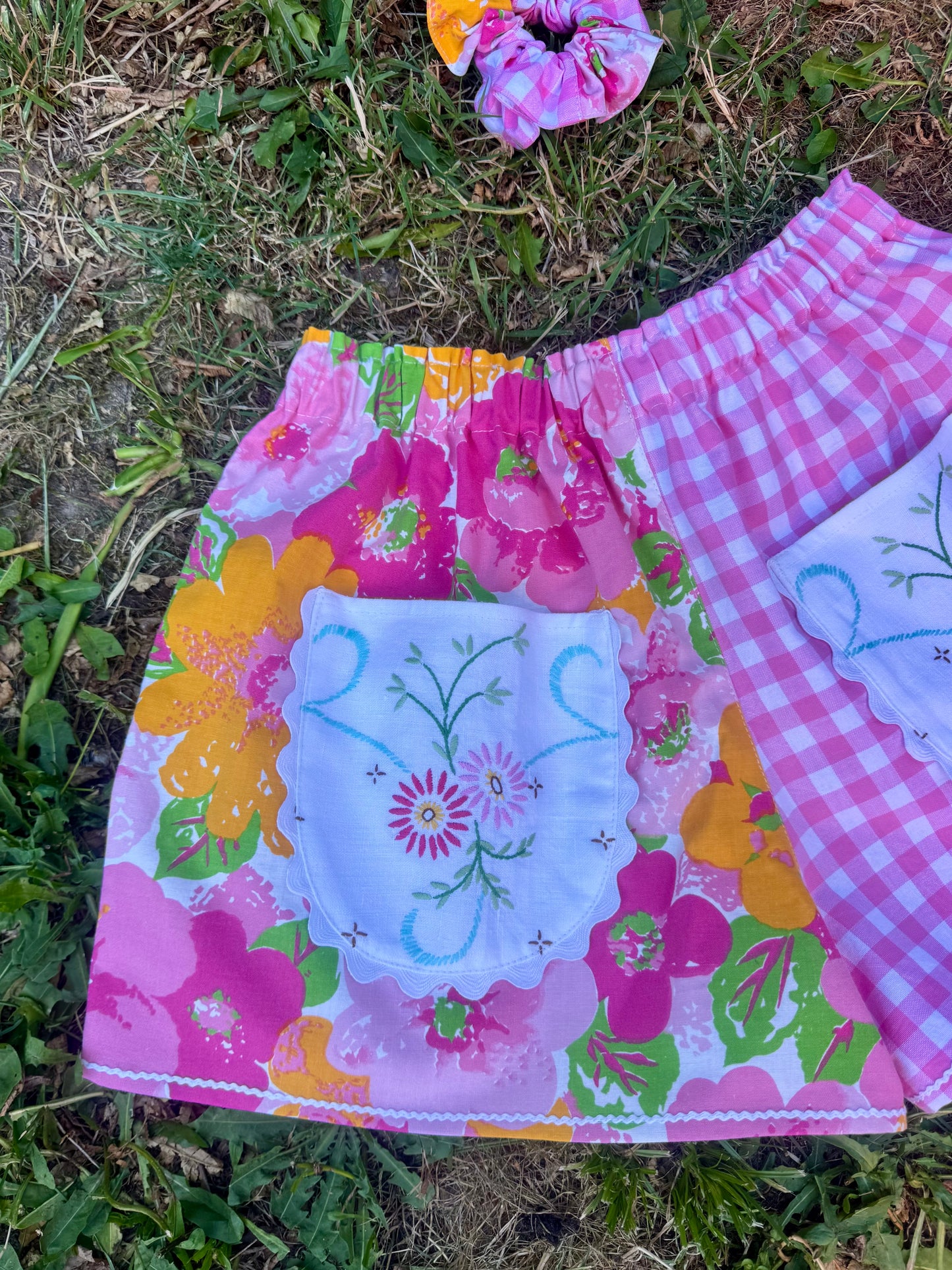Pink gingham and floral shorts