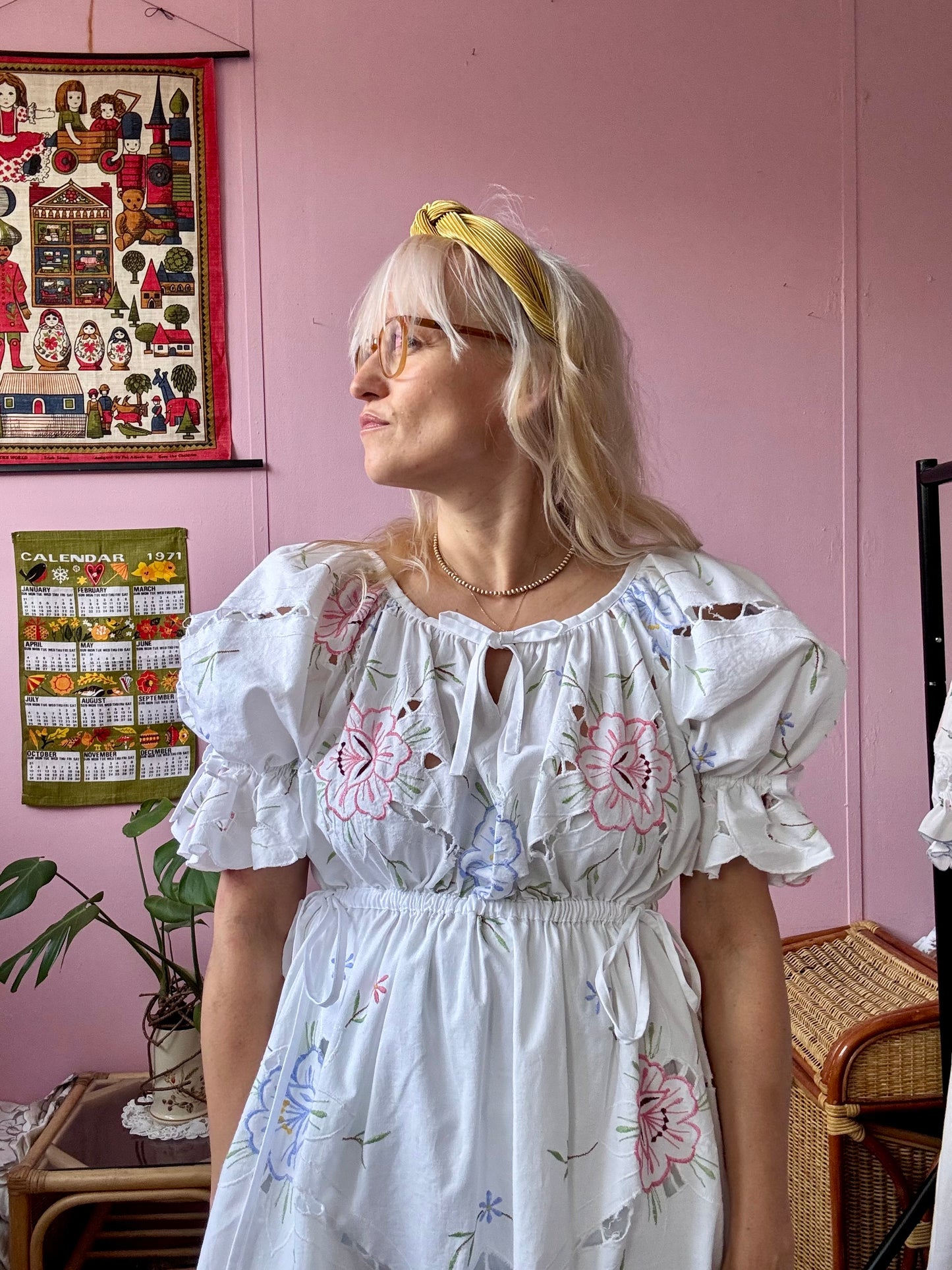 Floral embroidery mini dress