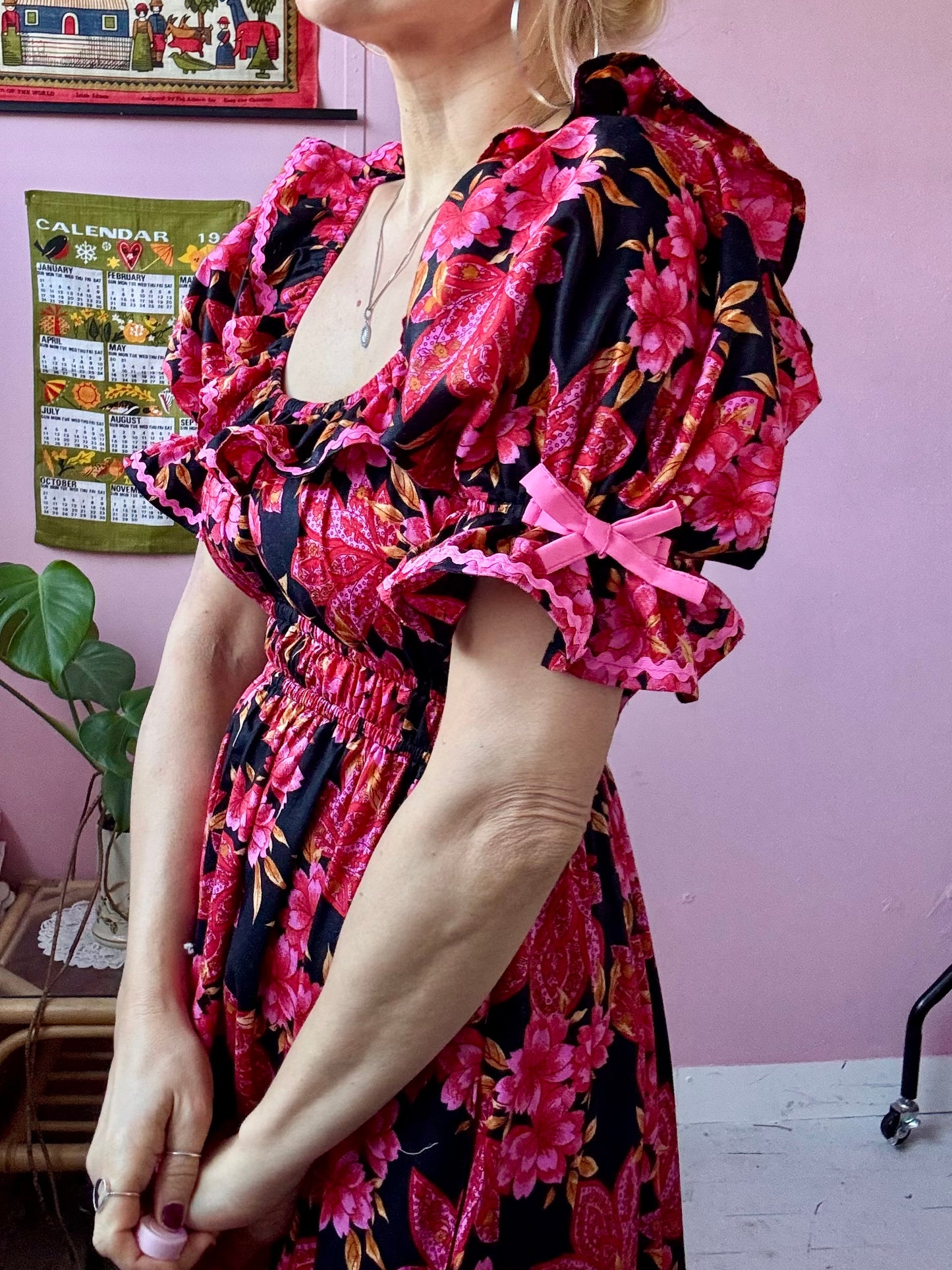 Black and pink floral dress