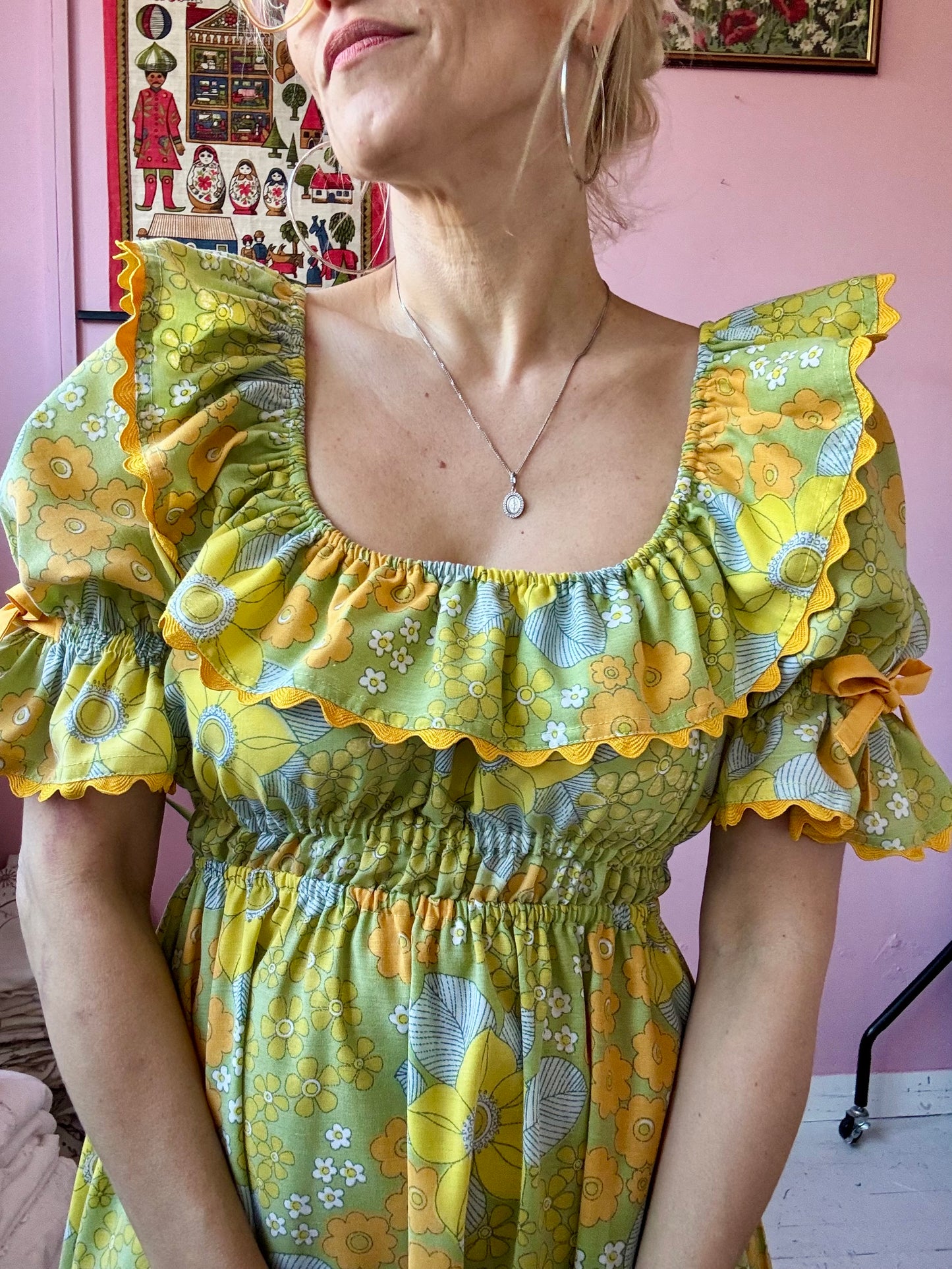Green/yellow/orange floral dress