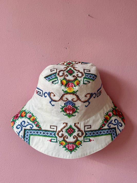 Cross stitching bucket hat