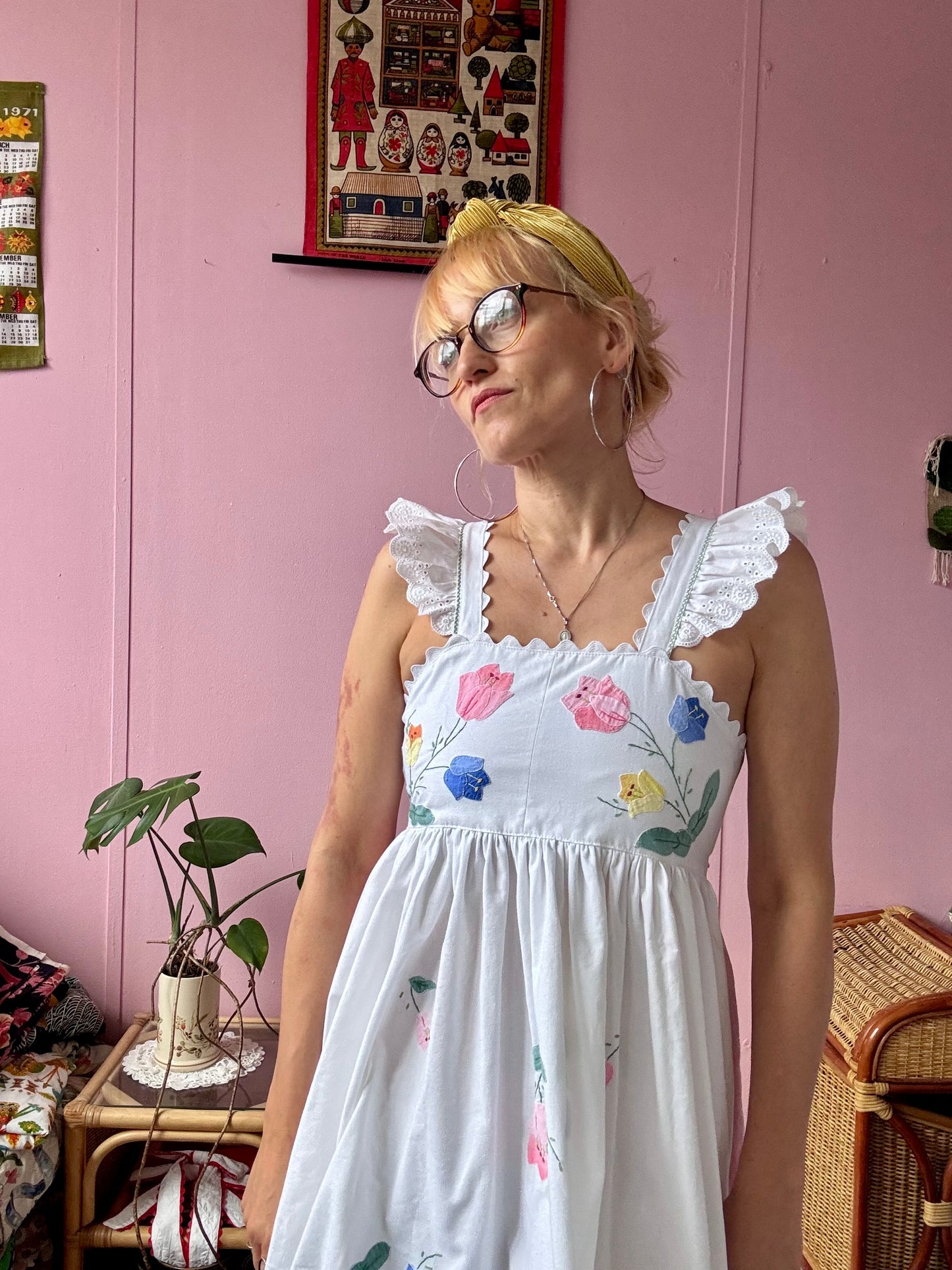 Floral maxi dress made from 2 vintage tablecloths