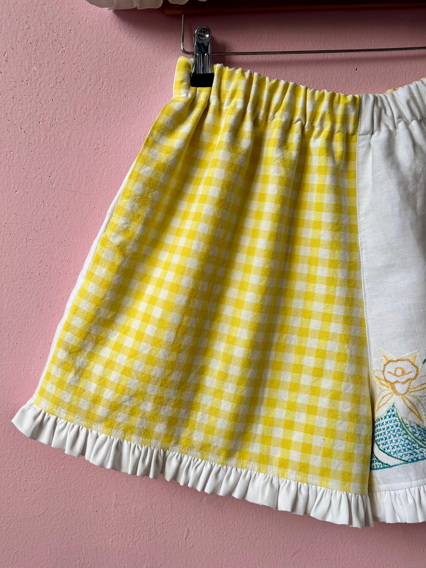 Yellow gingham and floral shorts set