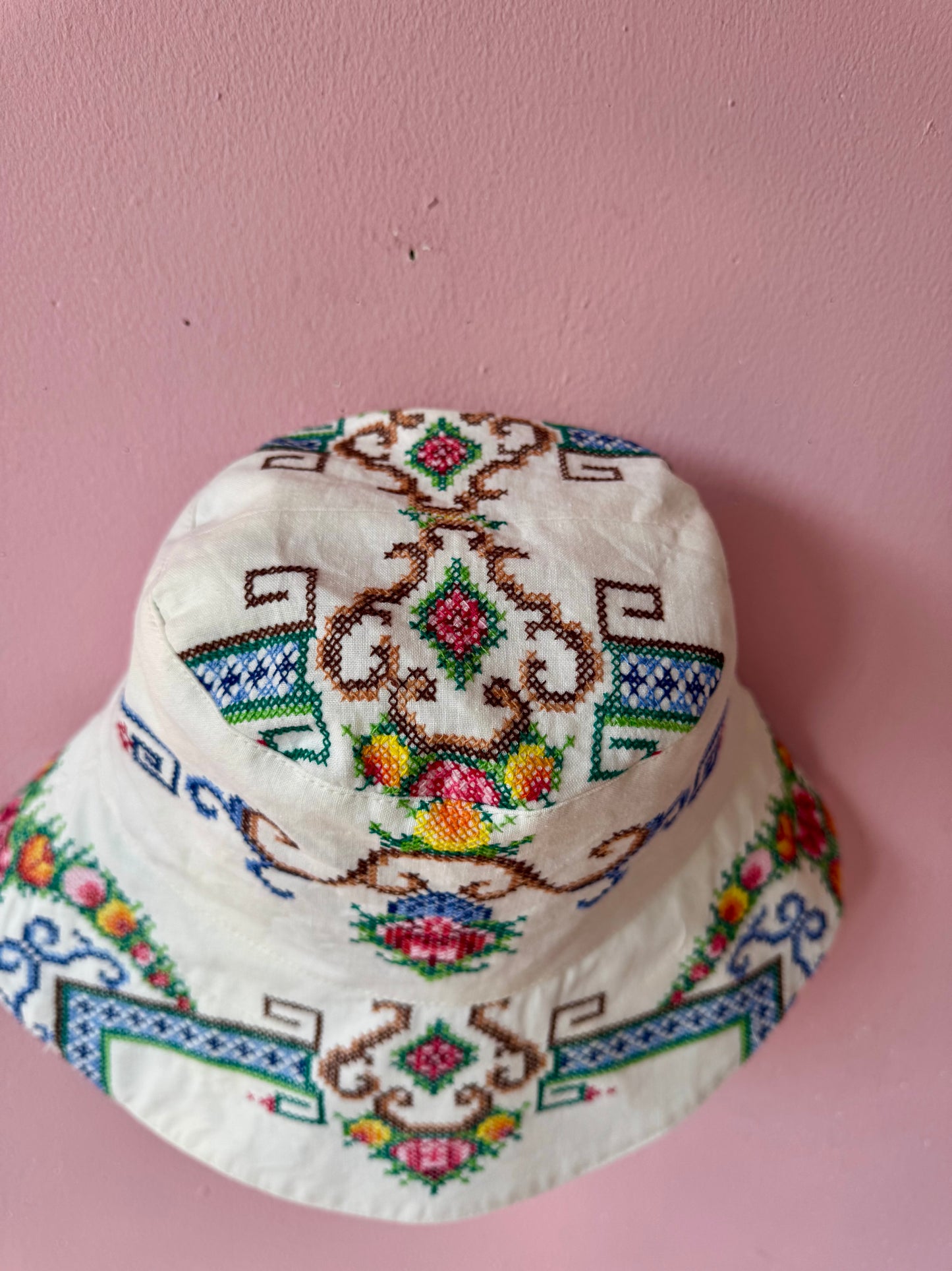 Cross stitching bucket hat