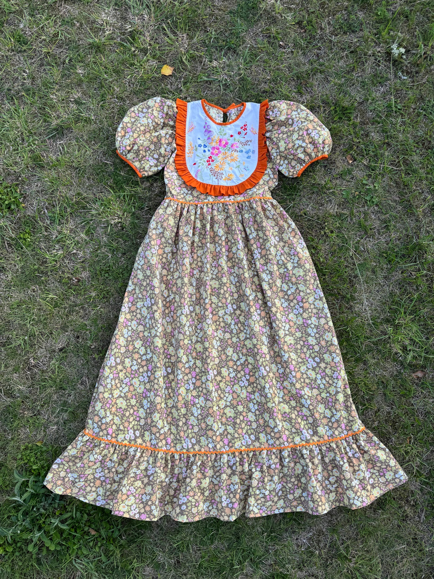 Floral maxi dress with orange frill