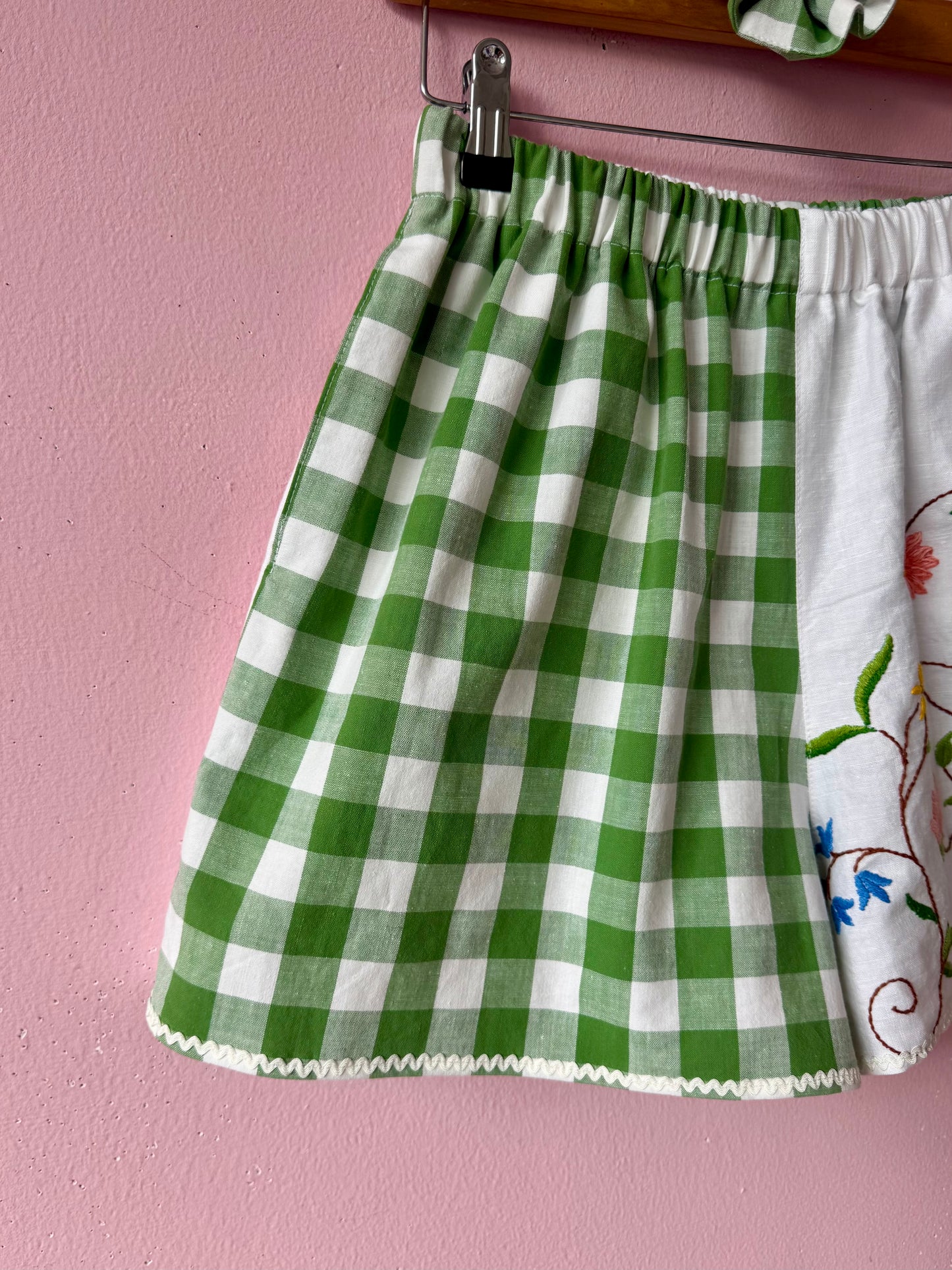 Green gingham and floral shorts