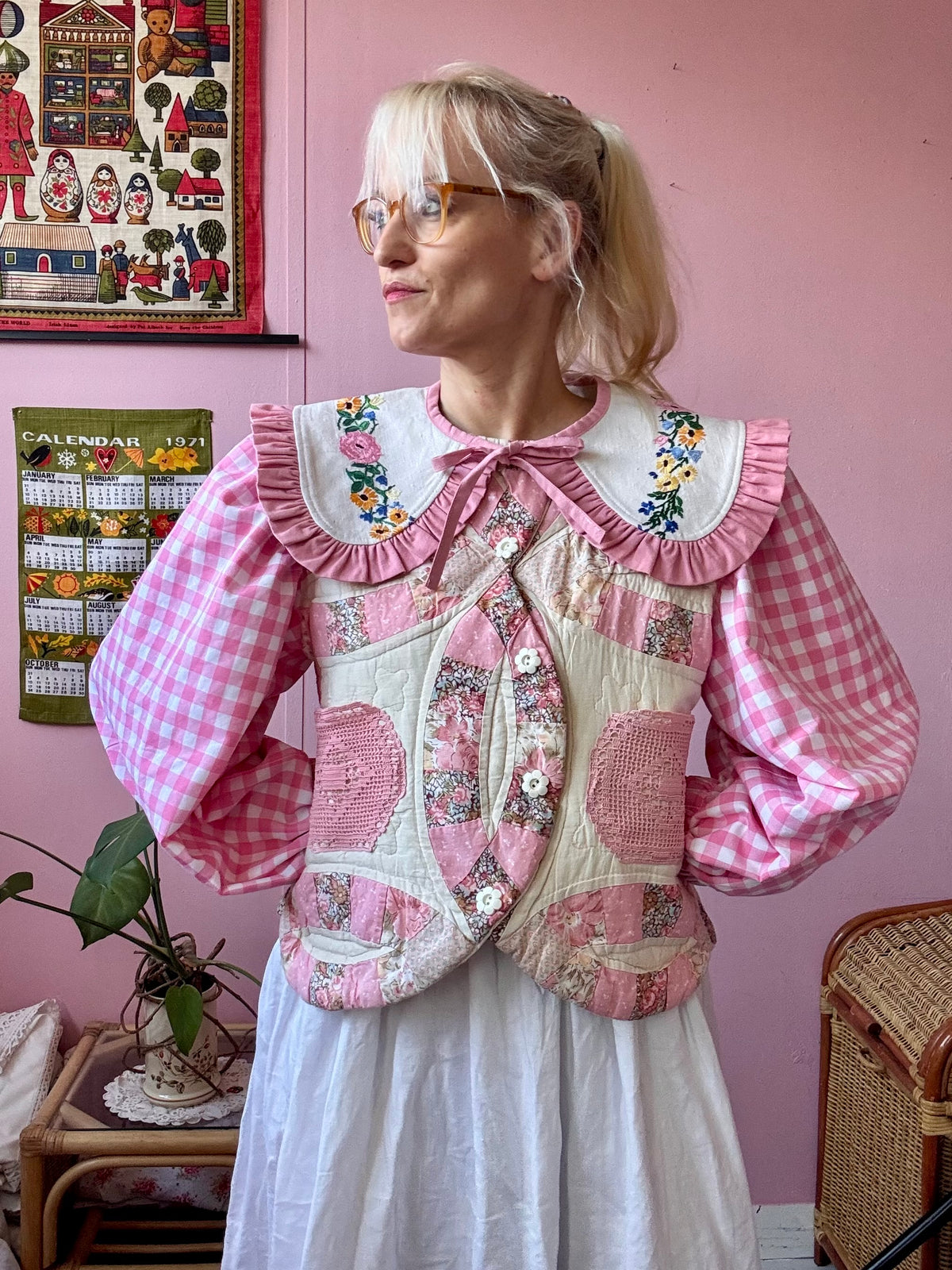 Patchwork jacket with gingham sleeves