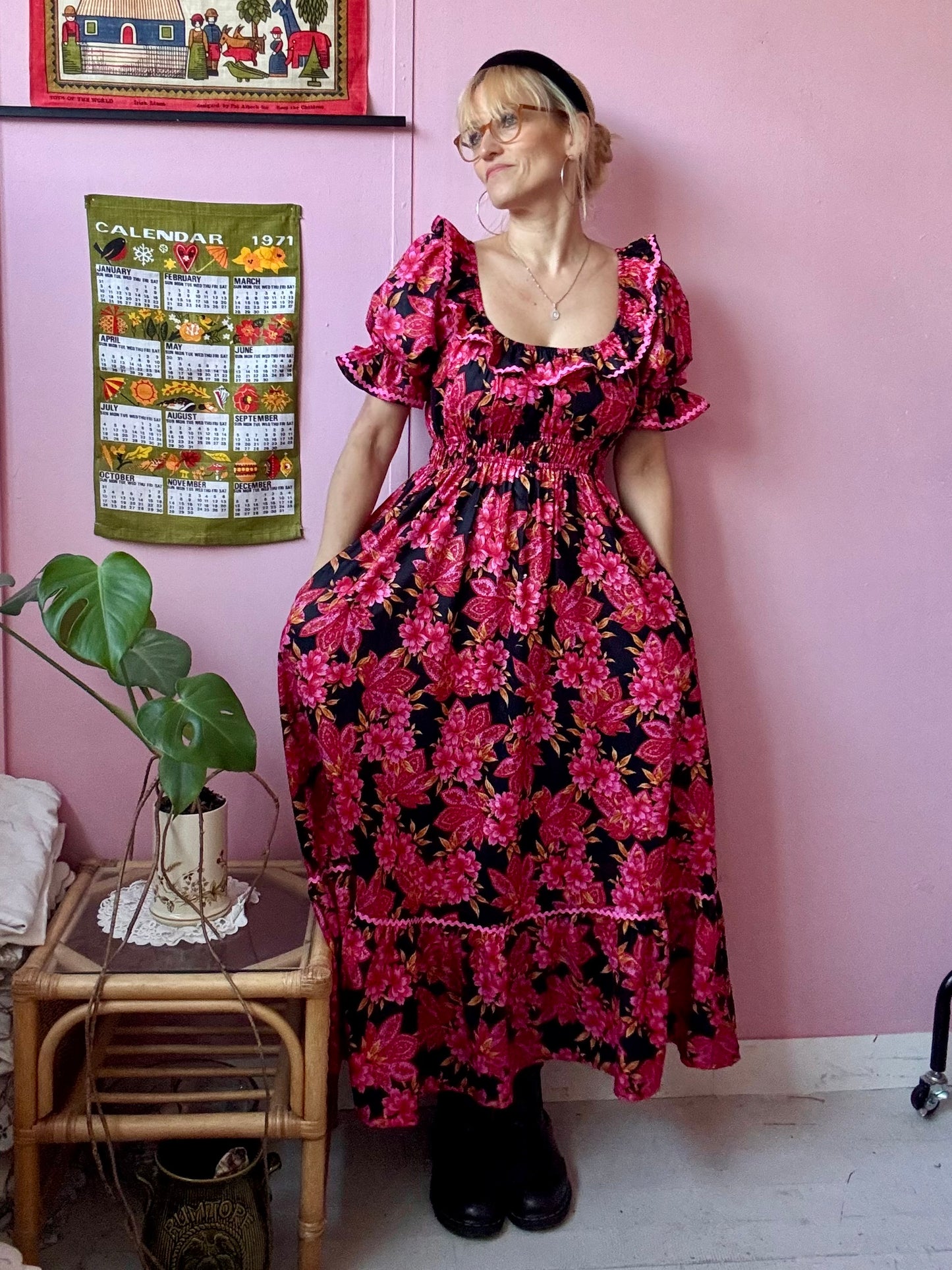 Black and pink floral dress