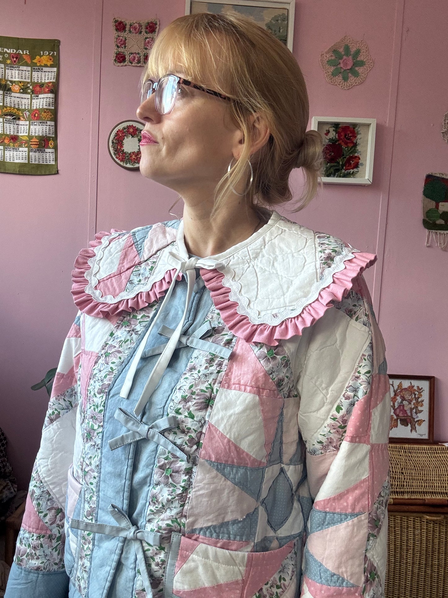 Pink/blue/white patchwork jacket