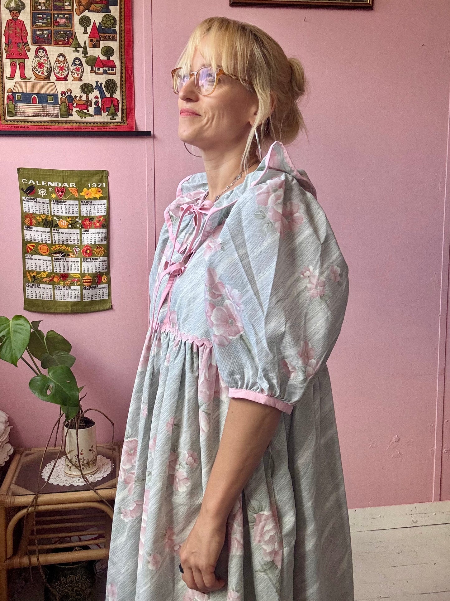 Pink/grey roses maxi dress