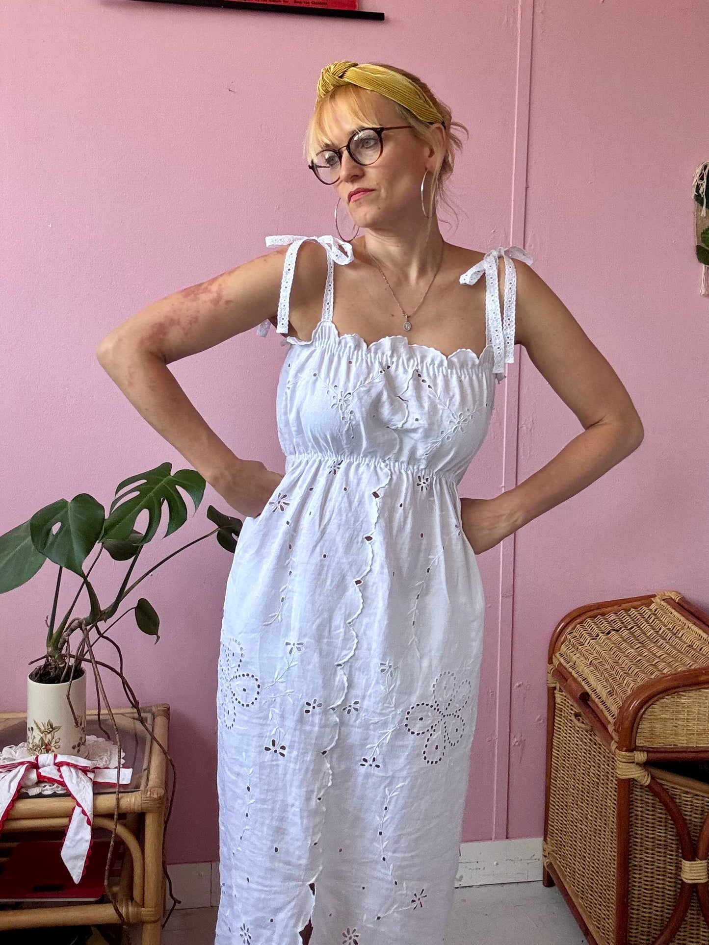 White midi dress with embroidery