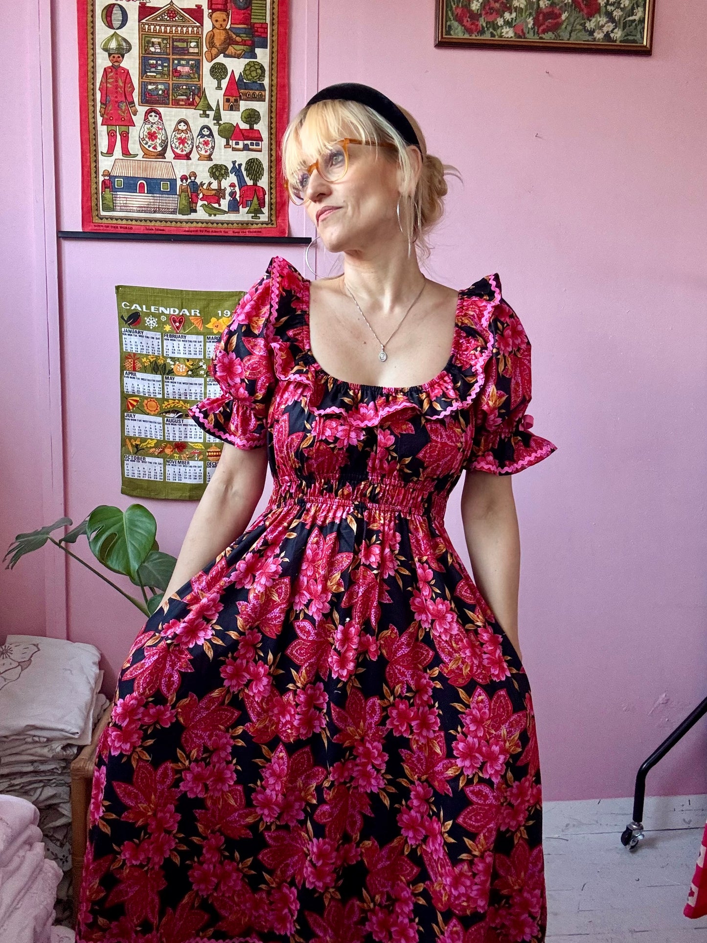 Black and pink floral dress