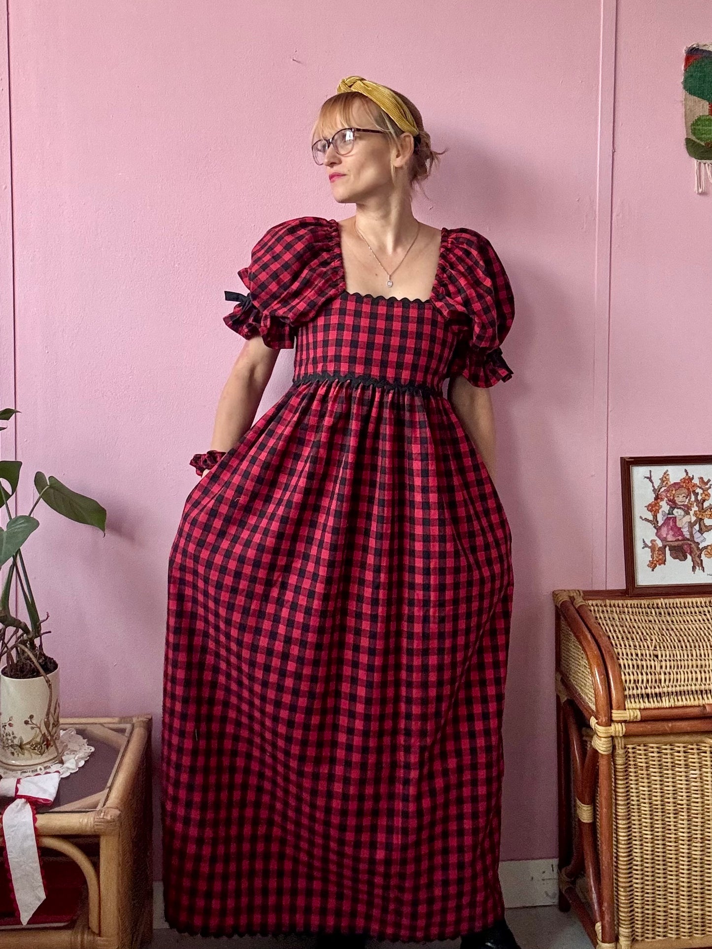 Red/black gingham maxi dress