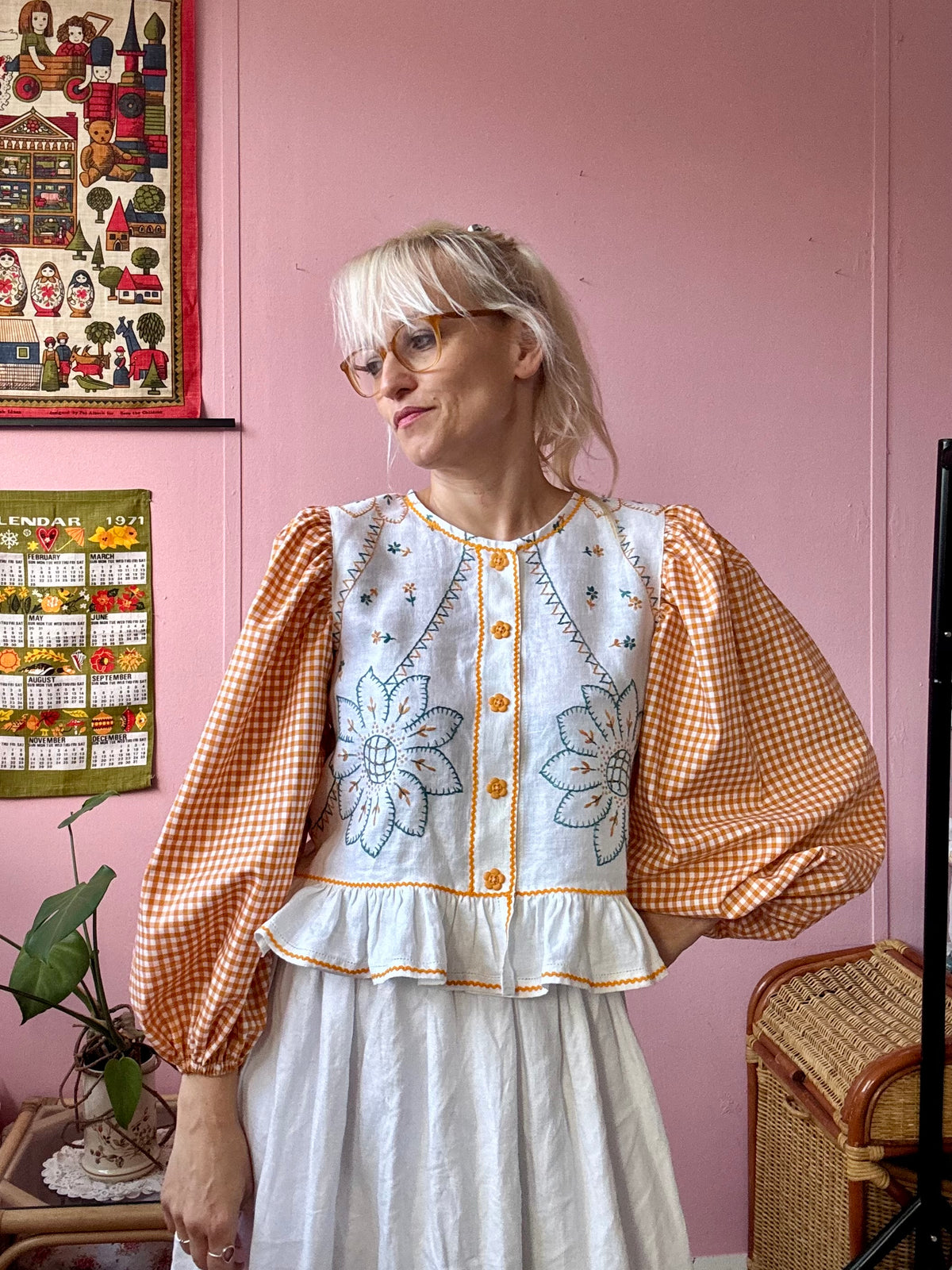 Gingham and floral blouse