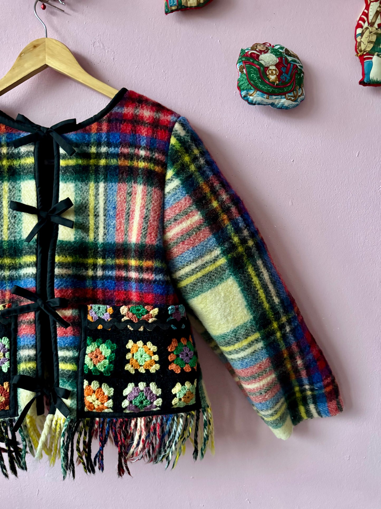 Wool jacket with patchwork pockets