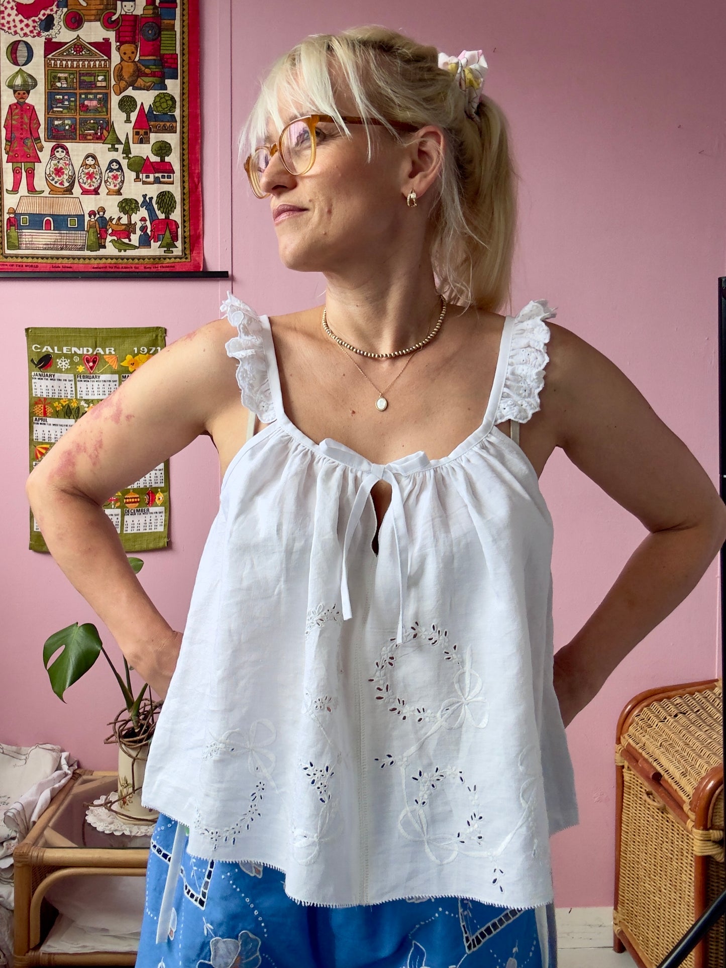 White top with white straps