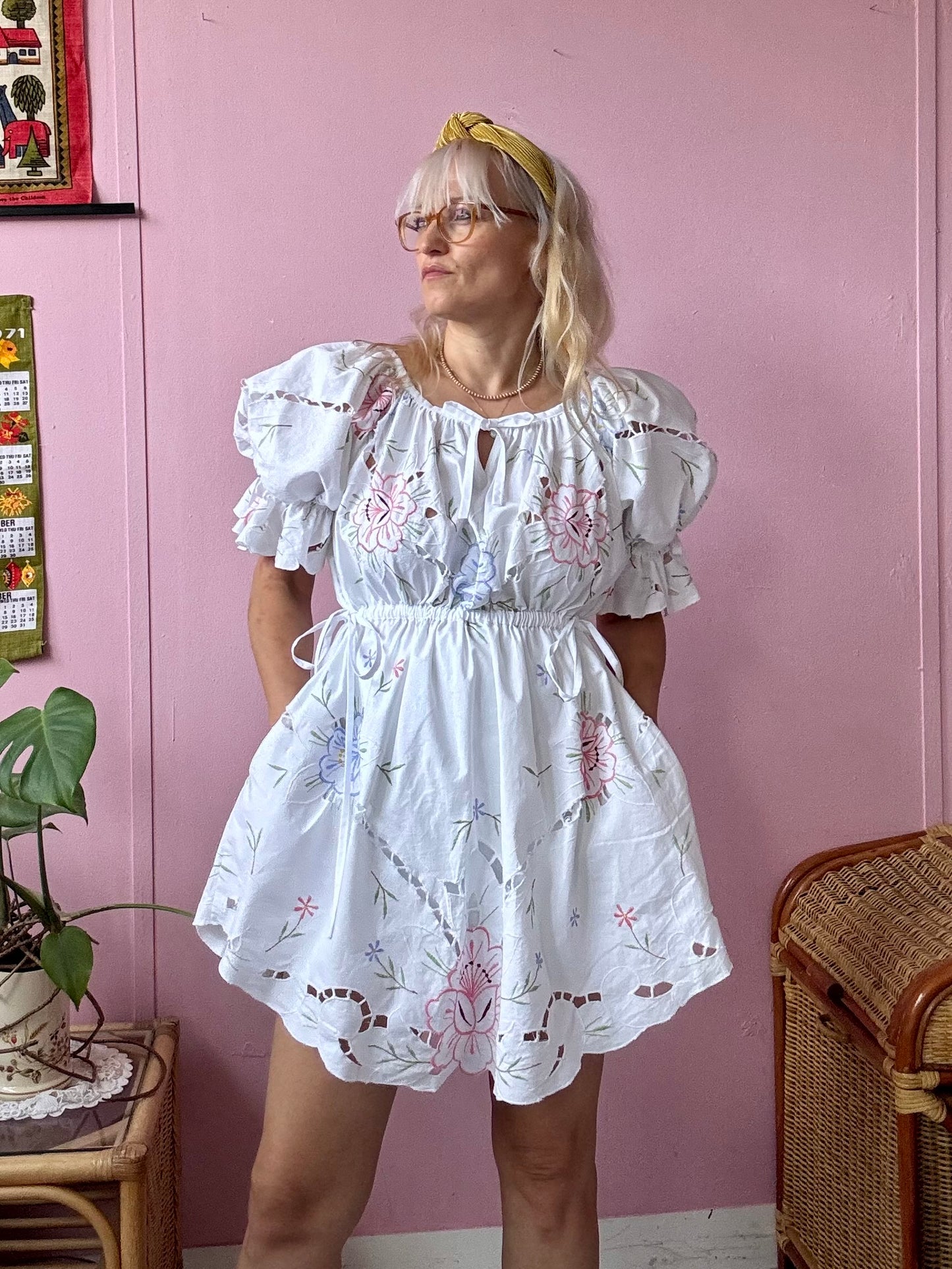 Floral embroidery mini dress