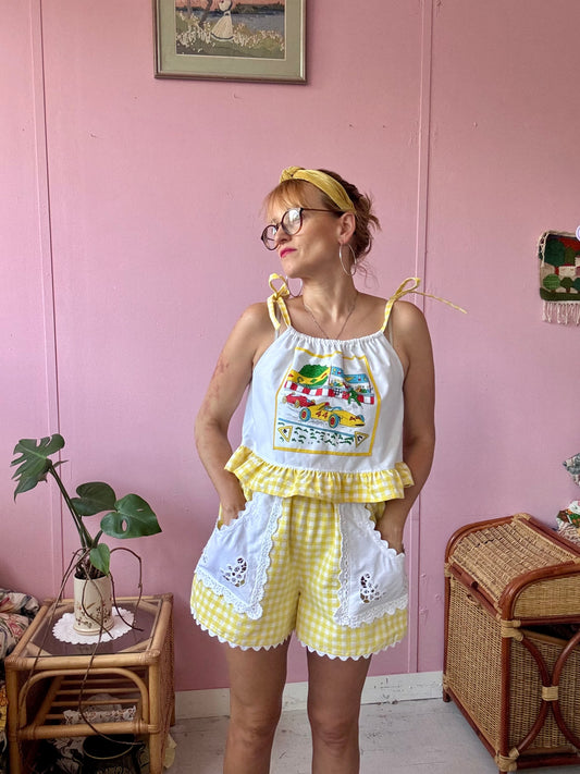 Yellow gingham shorts