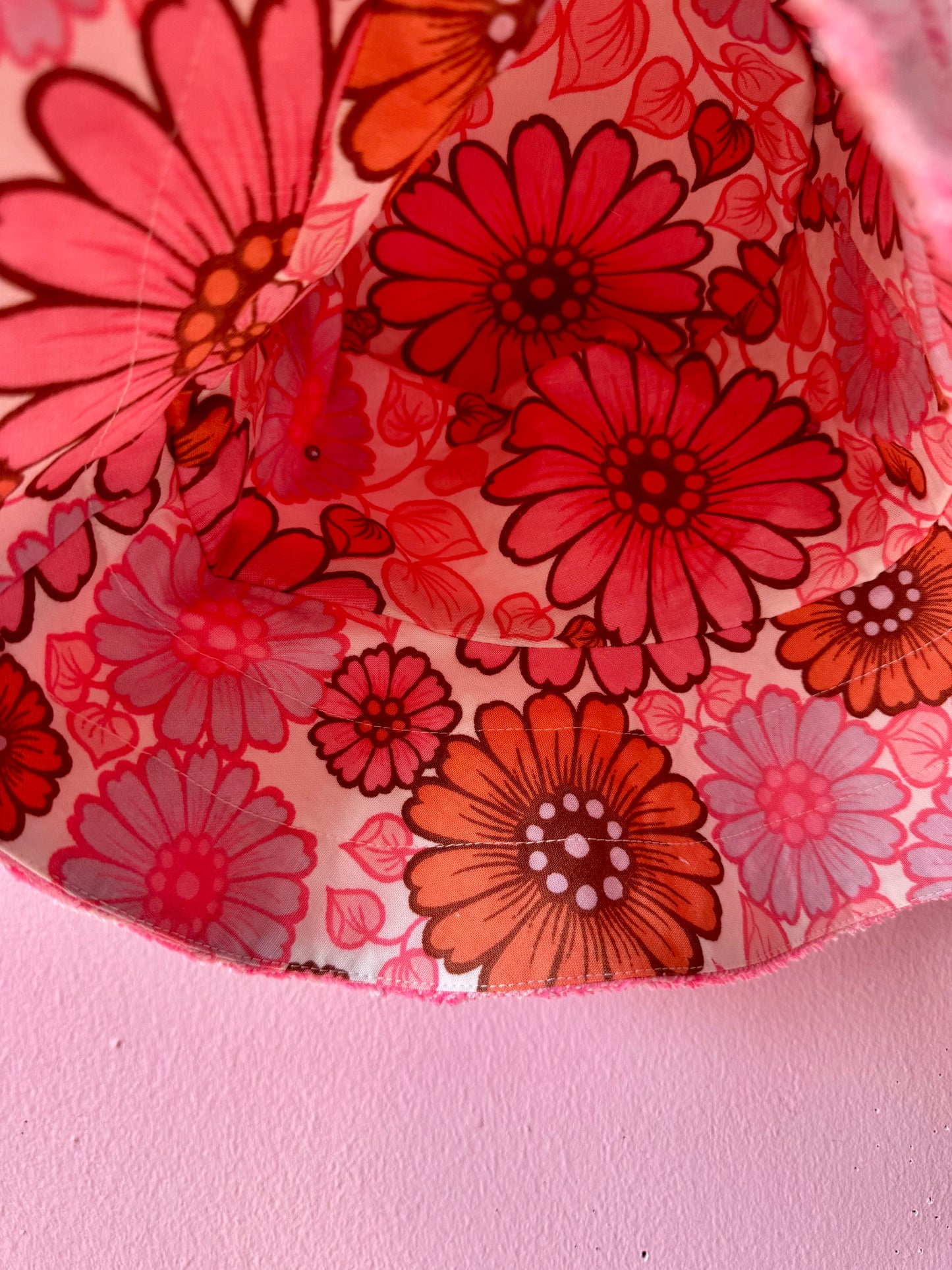 Pink towel floral bucket hat