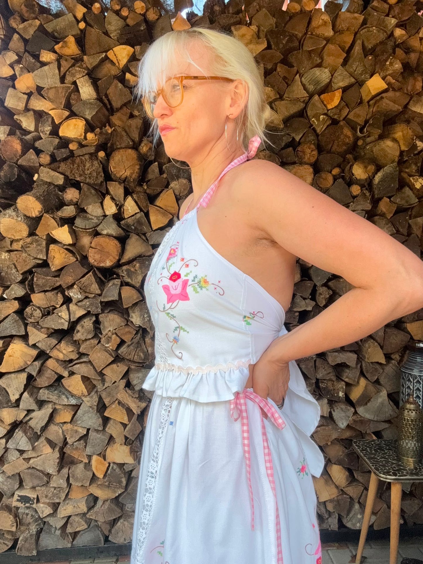Floral skirt set with gingham straps