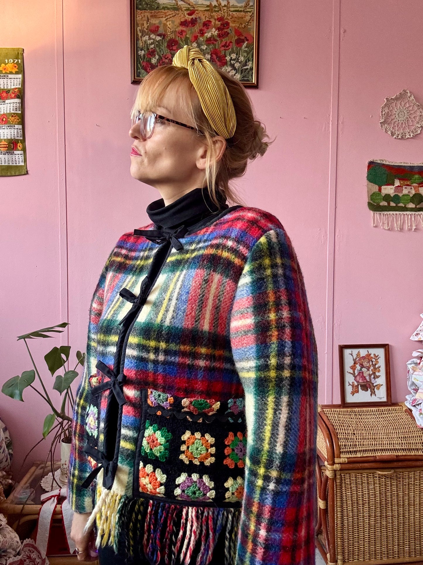 Wool jacket with patchwork pockets