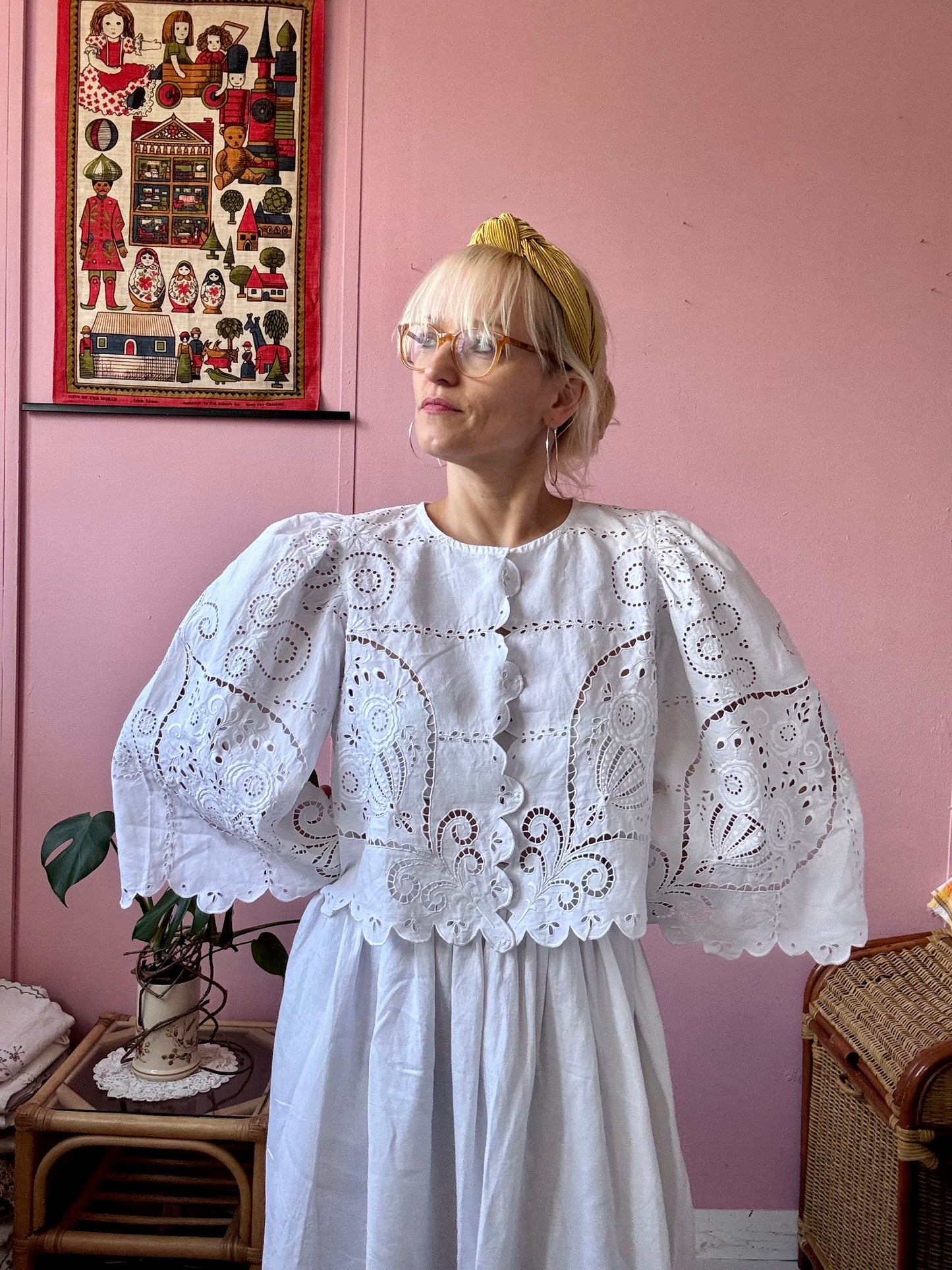 All white embroidery blouse