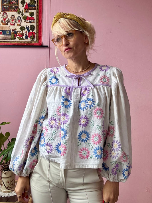 Floral hand embroidery blouse