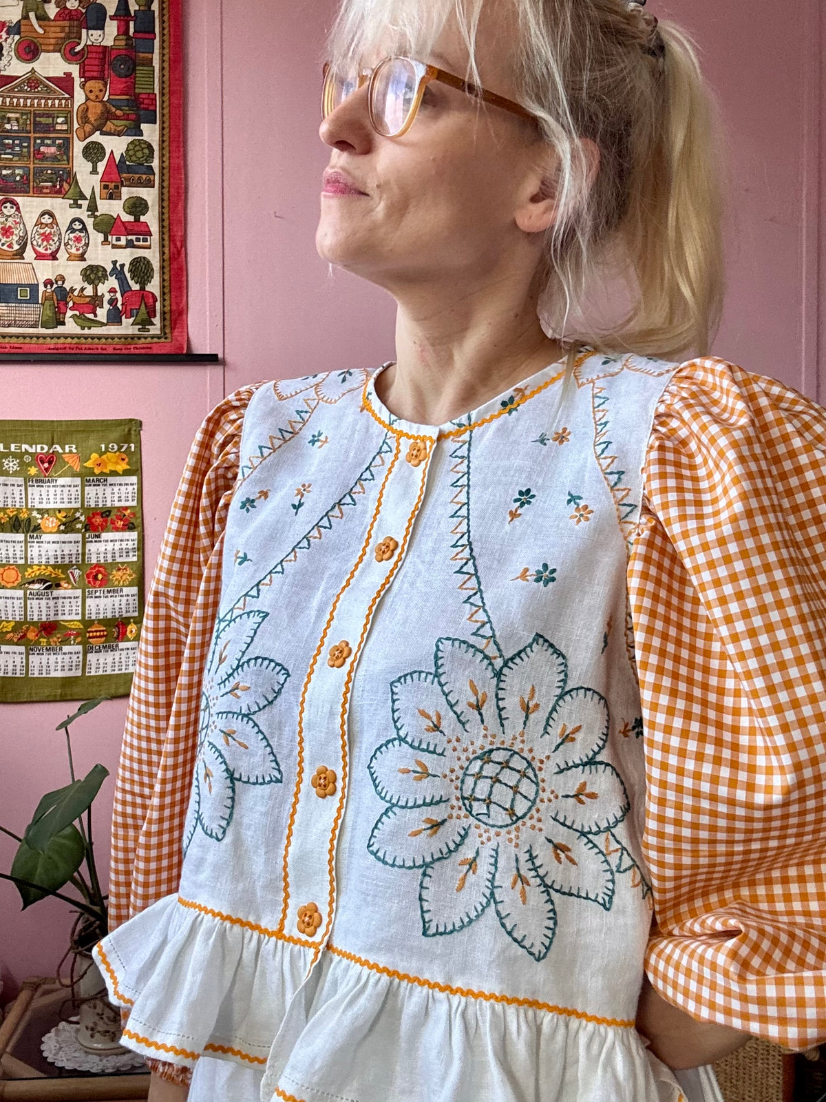 Gingham and floral blouse