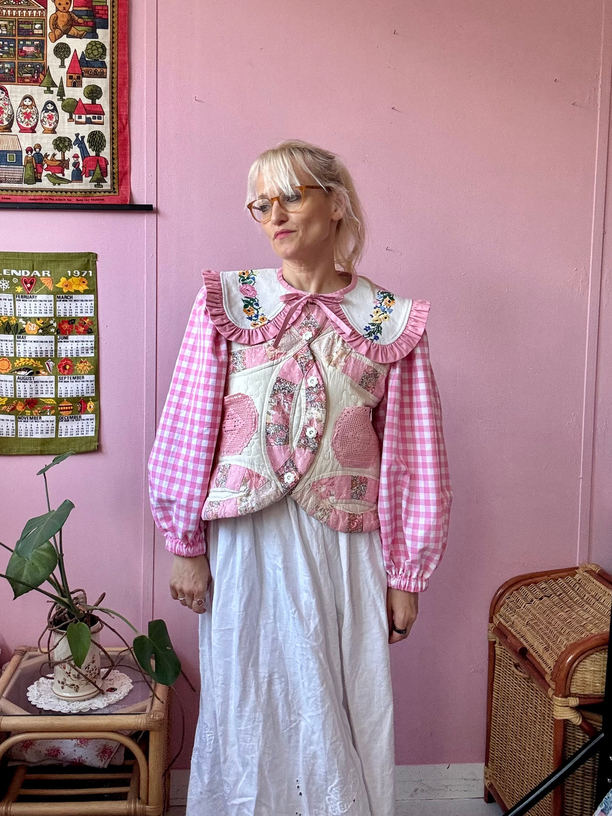 Patchwork jacket with gingham sleeves