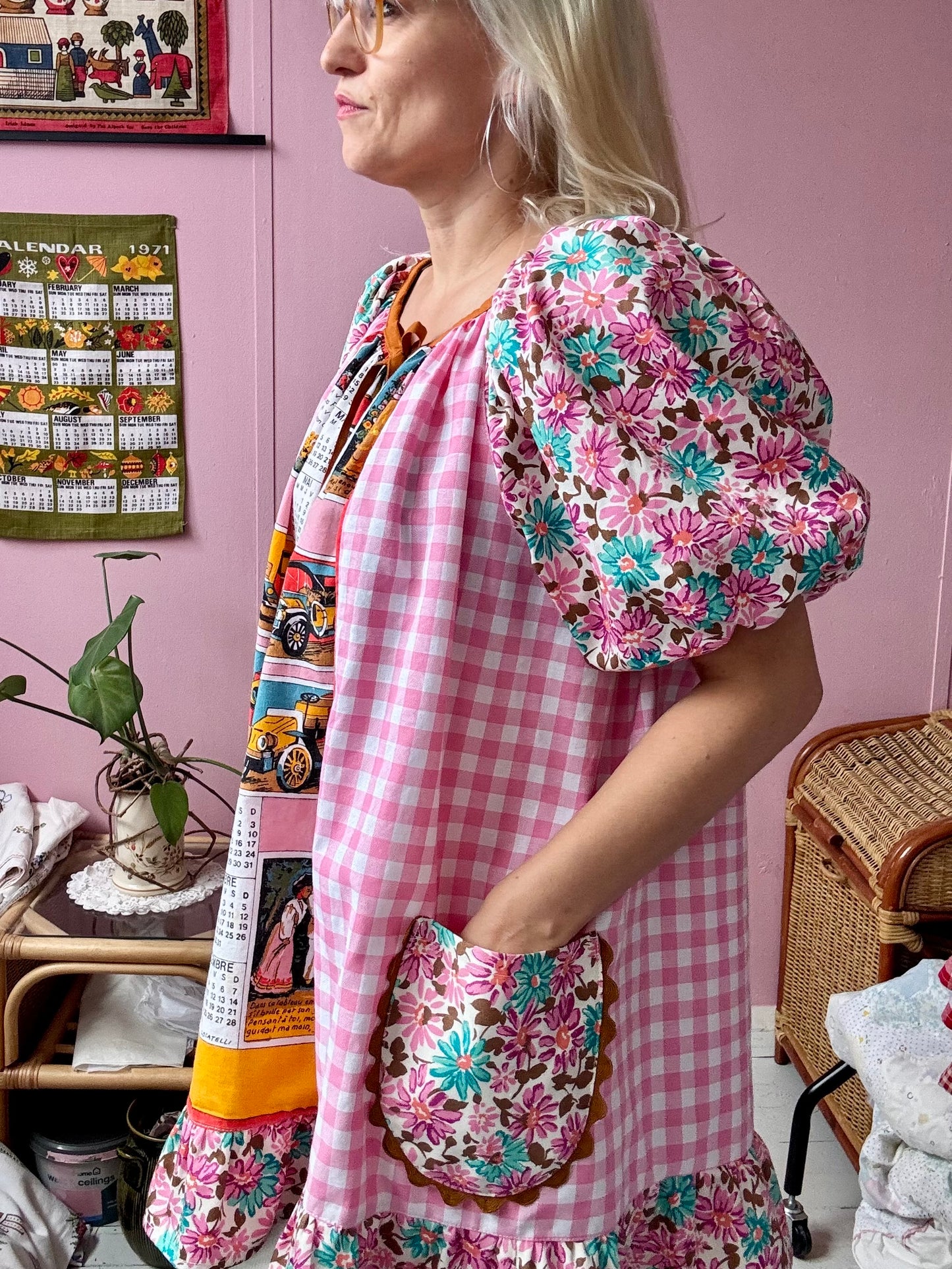 1980 French vintage teatowel mini dress