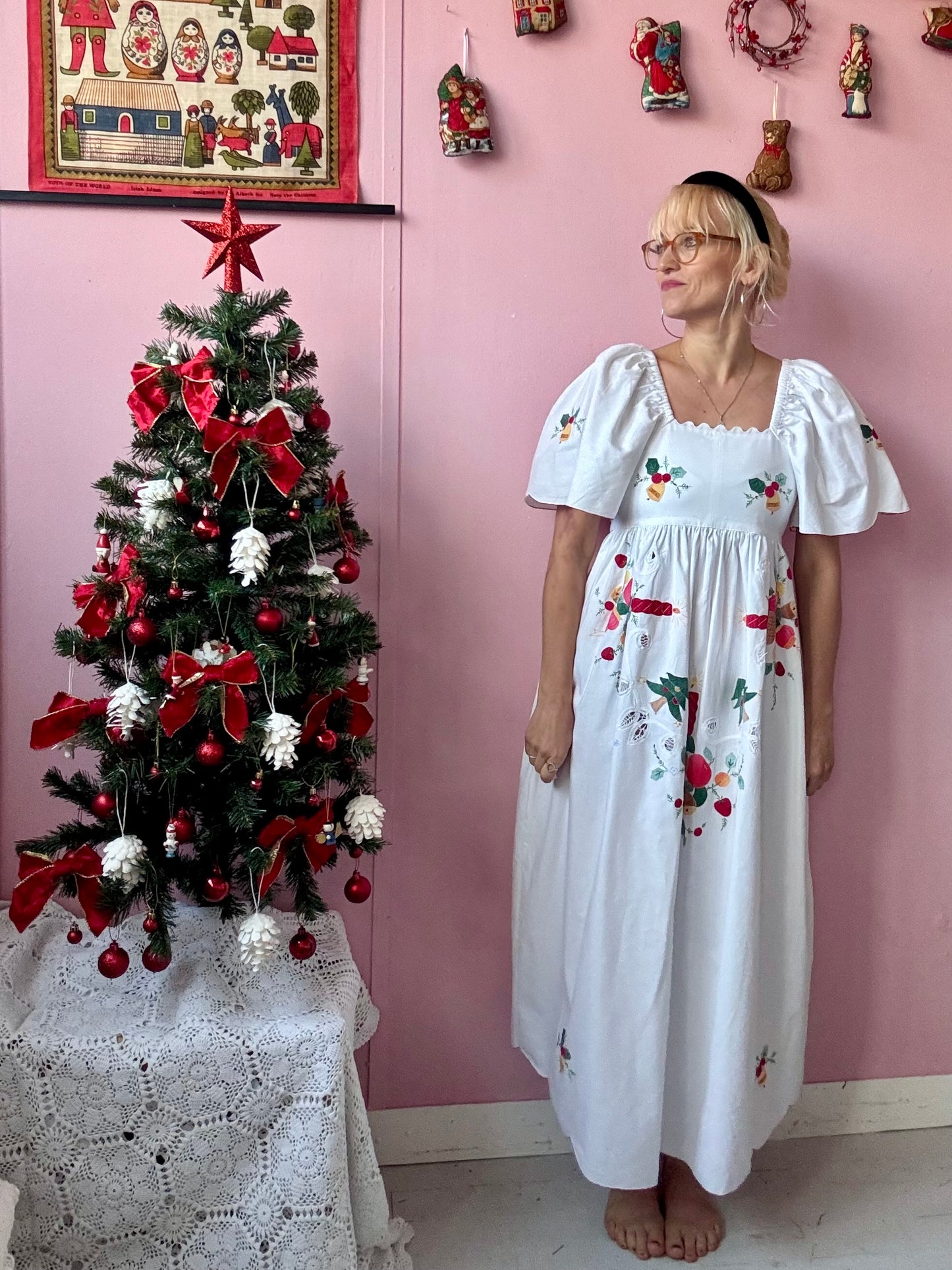 Christmas maxi dress with white ric rac