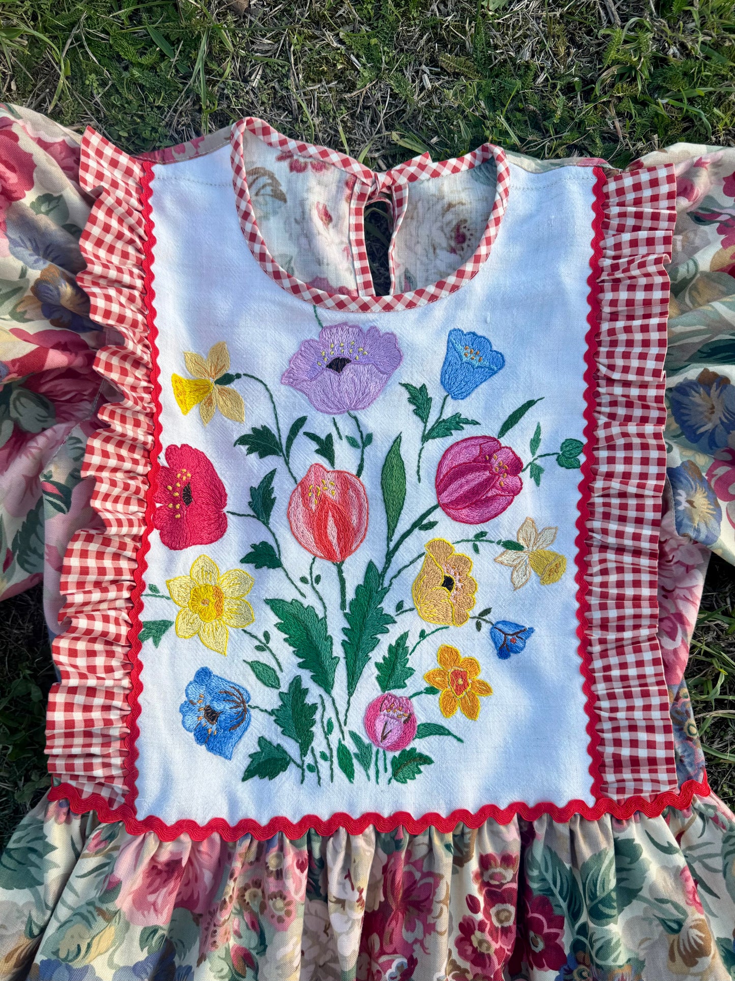 Sanderson print and gingham maxi dress