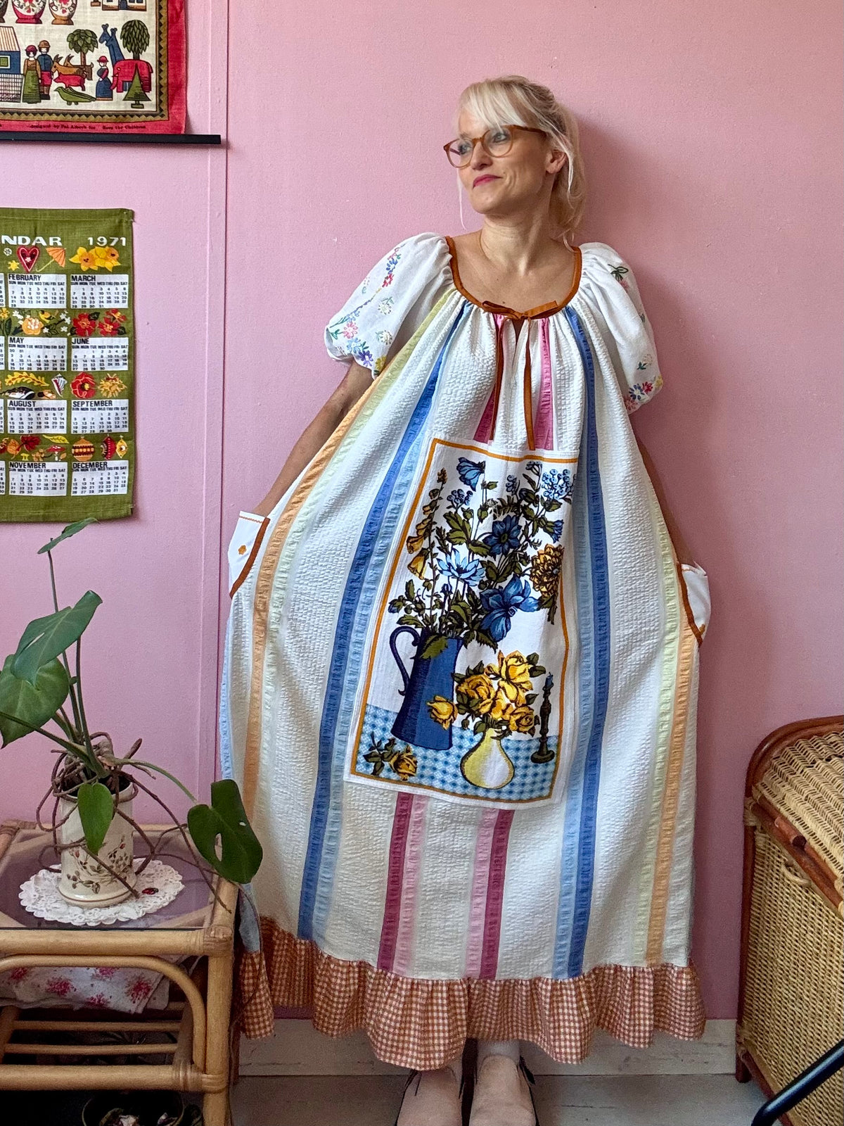 Maxi dress with vintage teatowel