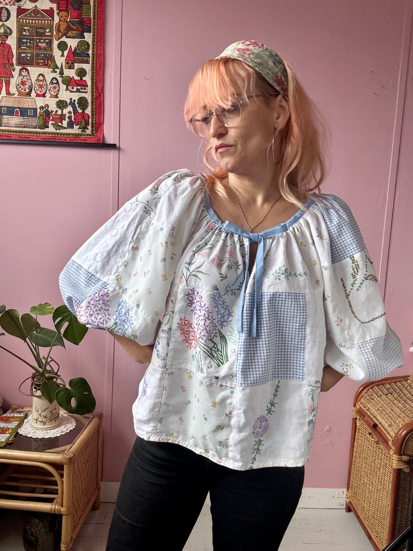 Blue patchwork blouse