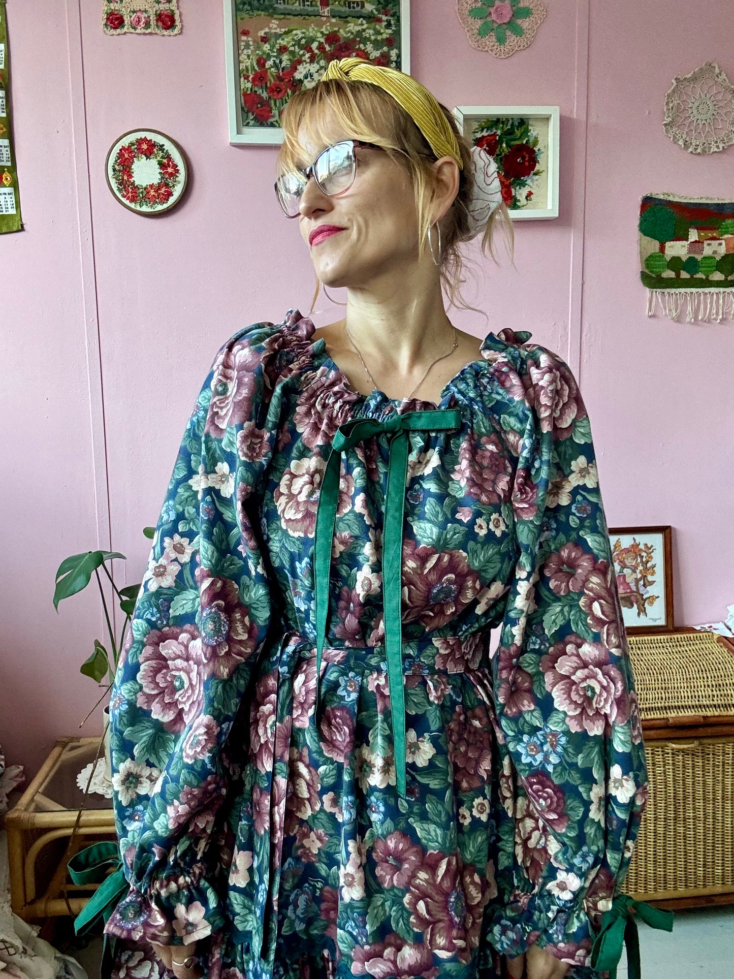 Navy floral dress with long sleeves