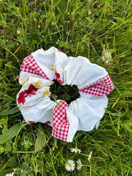 Embroidery and gingham scrunchie
