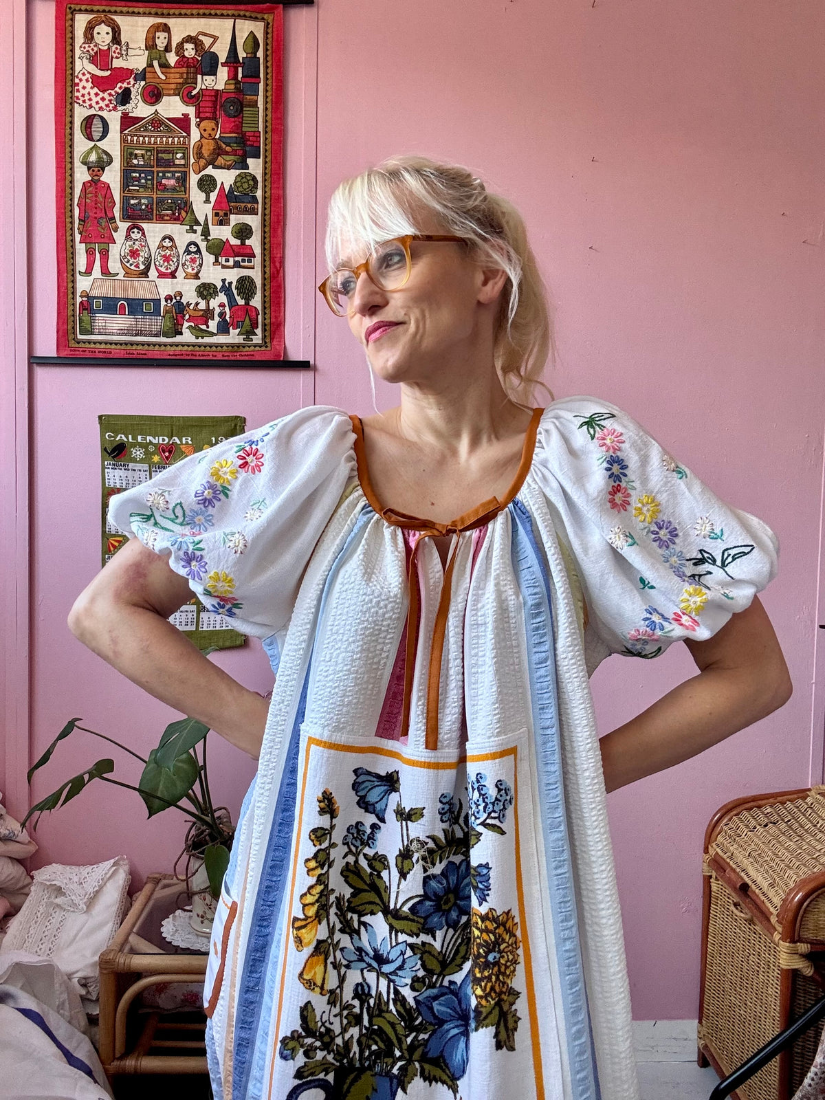 Maxi dress with vintage teatowel
