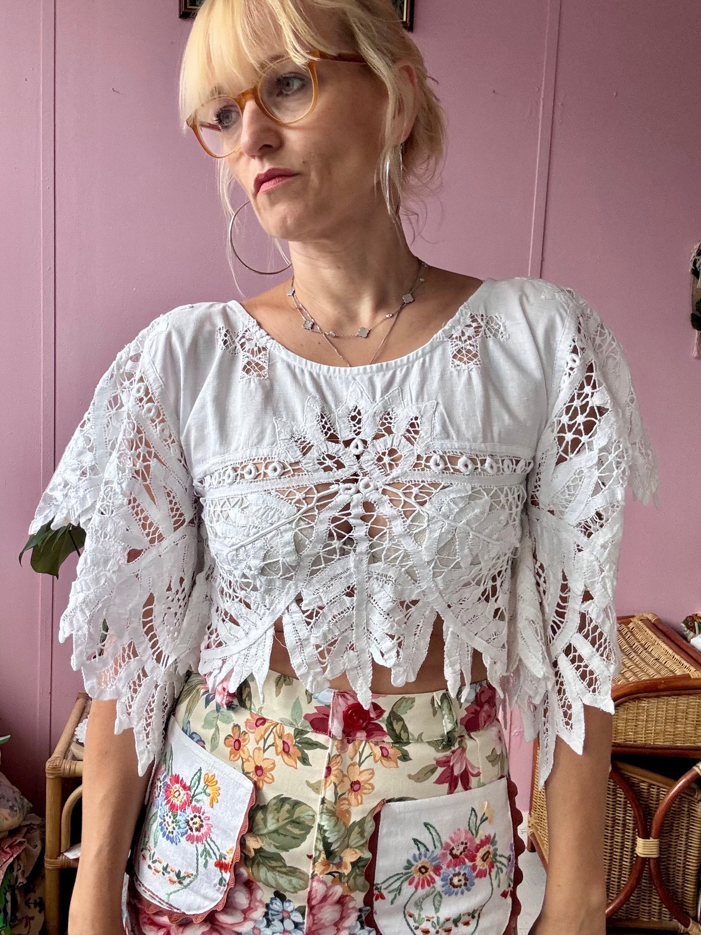 Ivory lace/cotton basic top