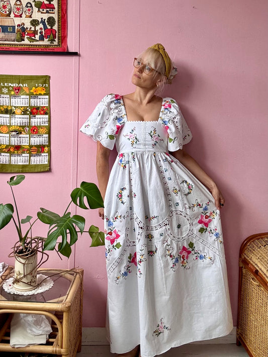 White maxi dress with embroidery