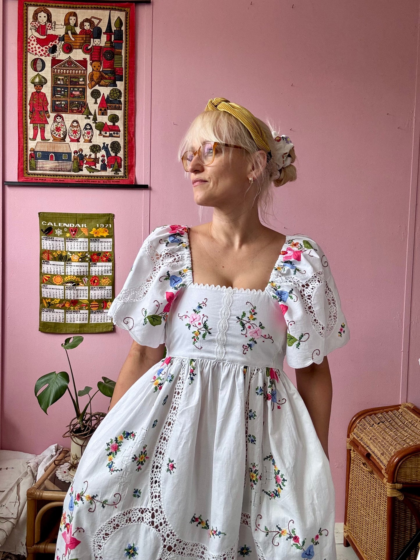 White maxi dress with embroidery