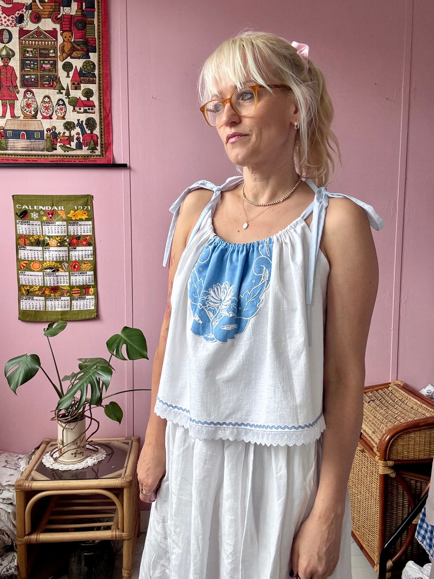Strappy top with blue ric rac