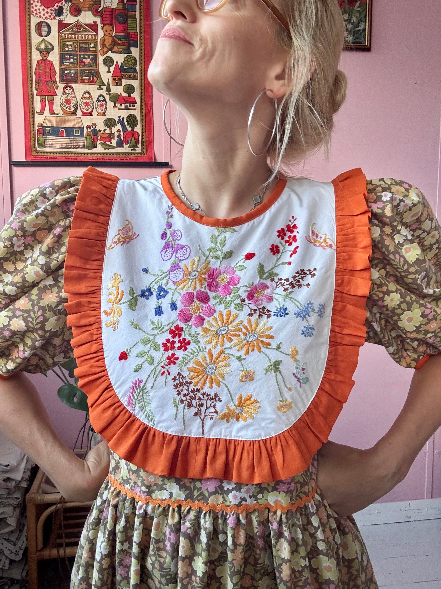 Floral maxi dress with orange frill