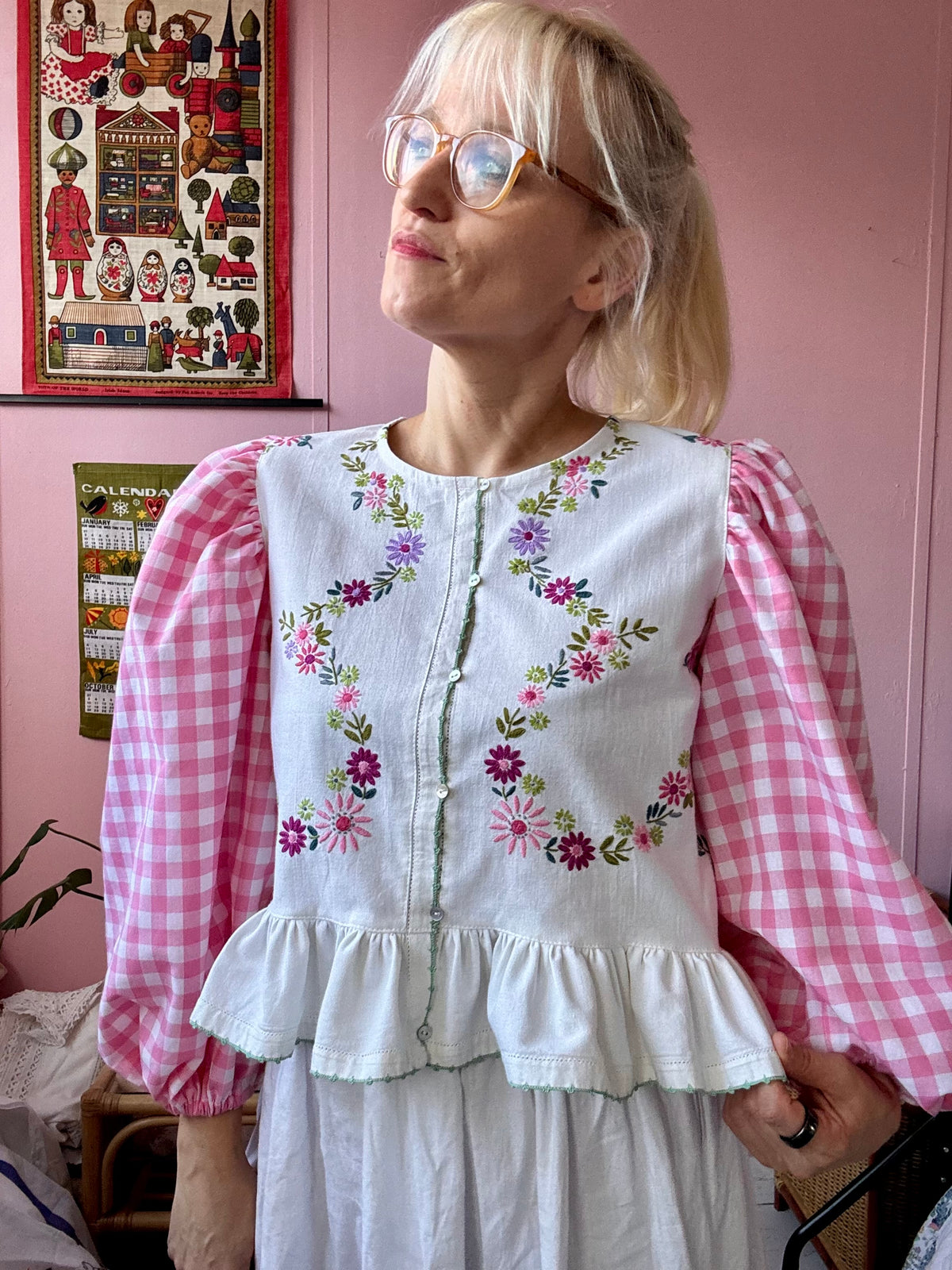 Floral and gingham blouse