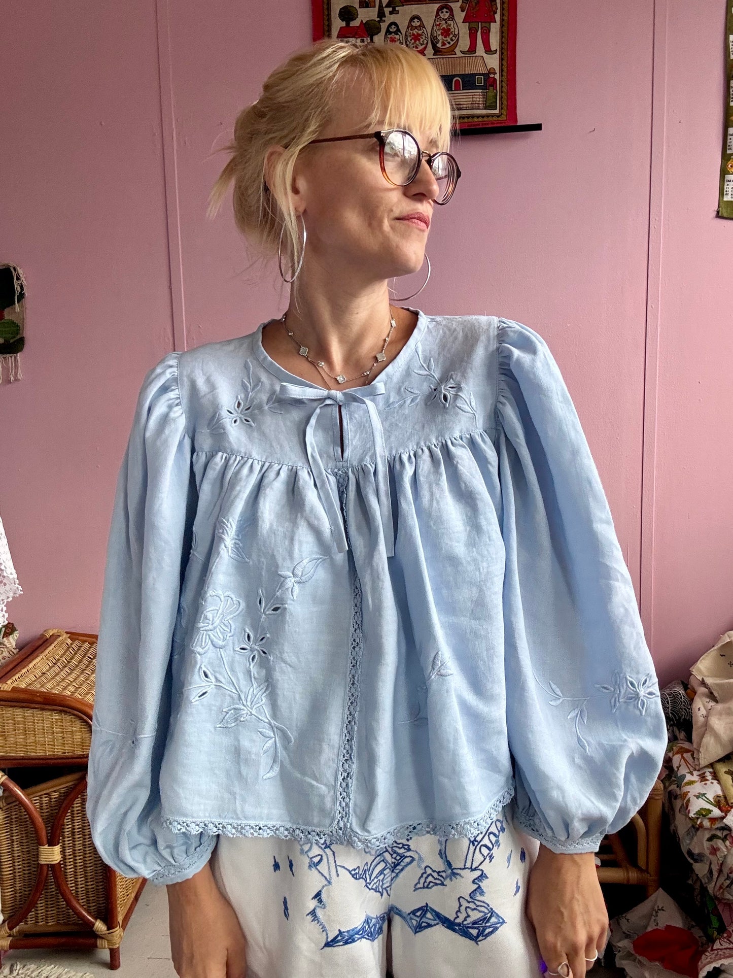 Light blue blouse with long sleeves